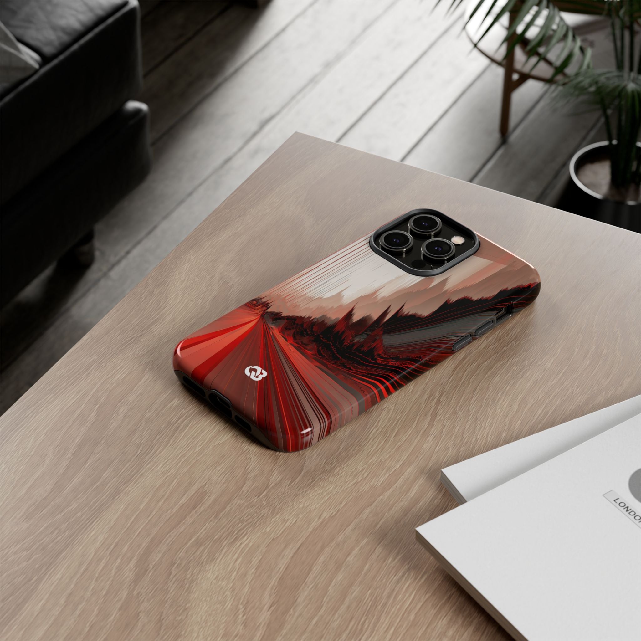 Red Tough Phone Case for iPhone - Crimson Pulse Horizon