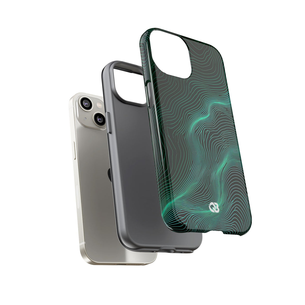 Teal Tough Phone Case for iPhone - Neon Jade Contour