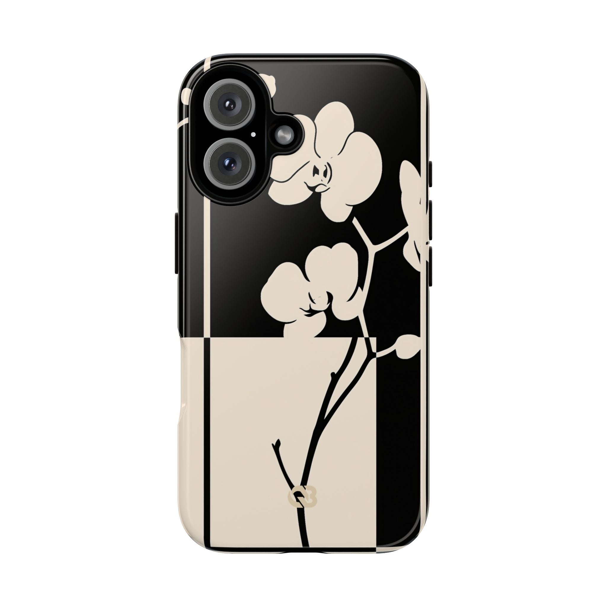 Beige Tough Phone Case for iPhone - Nocturnal Orchid Frame