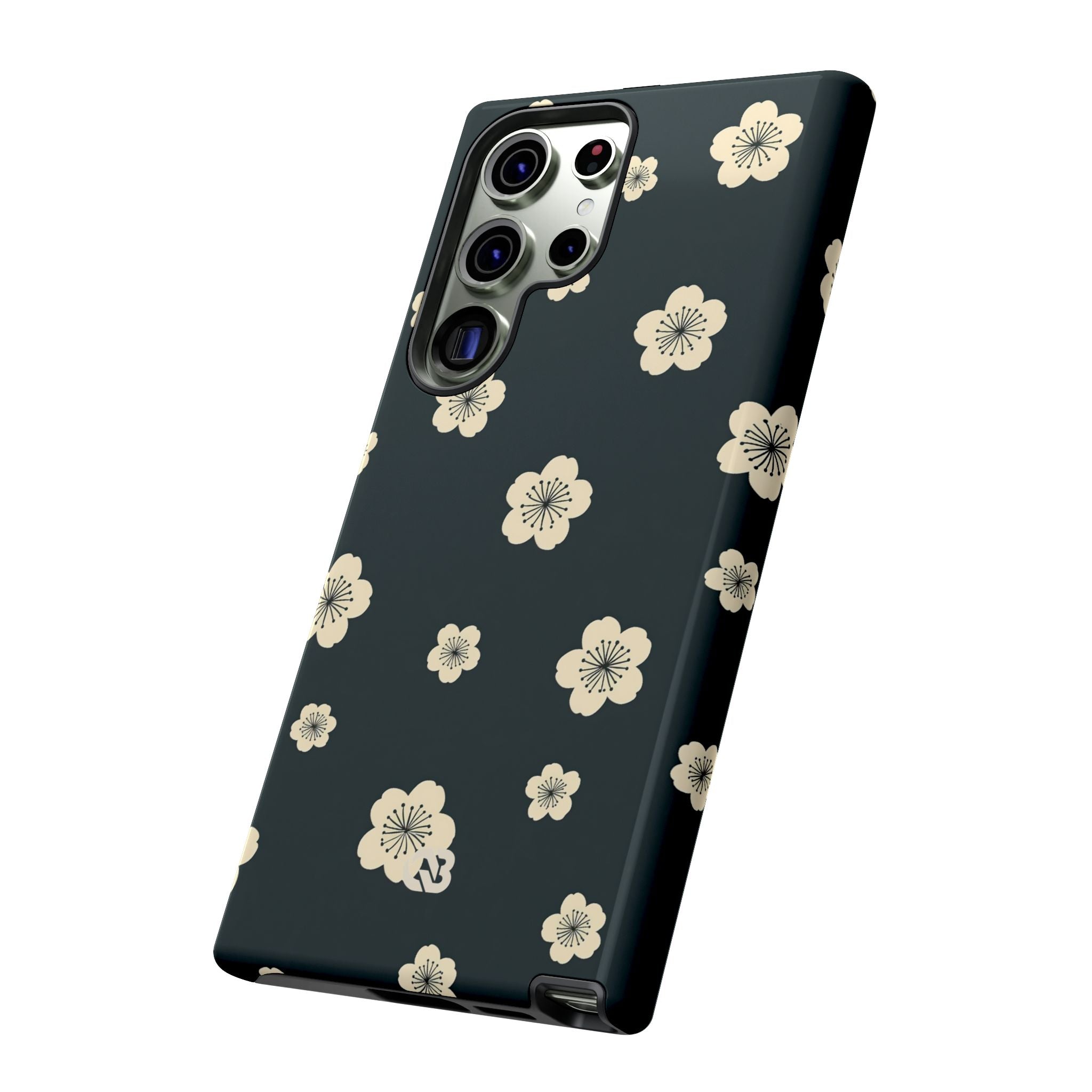 Teal Tough Phone Case for Samsung - Obsidian Cream Petals
