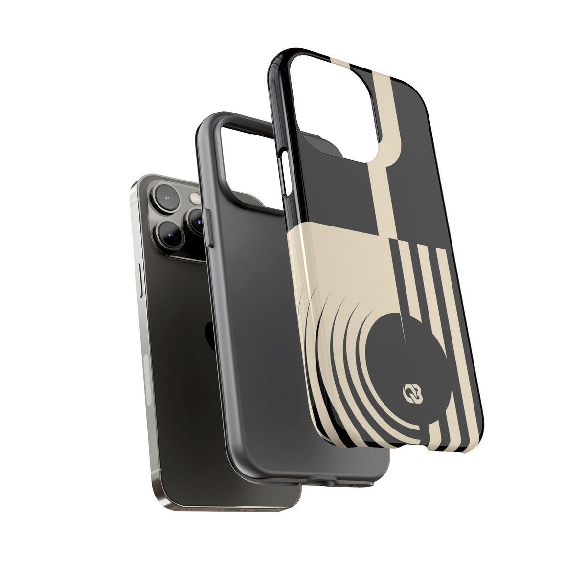 Black Tough Phone Case for iPhone - Ivory Signal Grid
