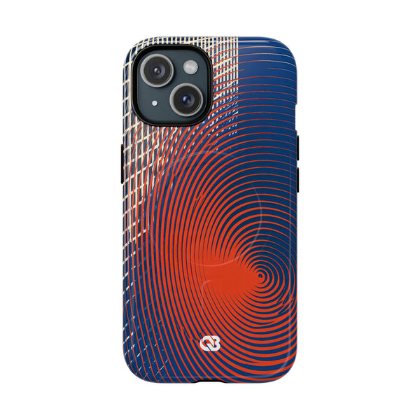 Blue Tough 2.0 Magnetic Phone Case for iPhone - Orange Orbit Grid
