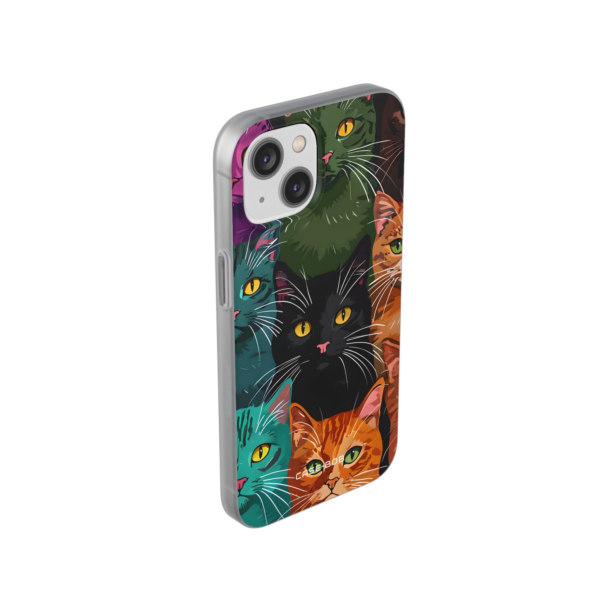 Teal Cat Grid iPhone 14 Case - Soft