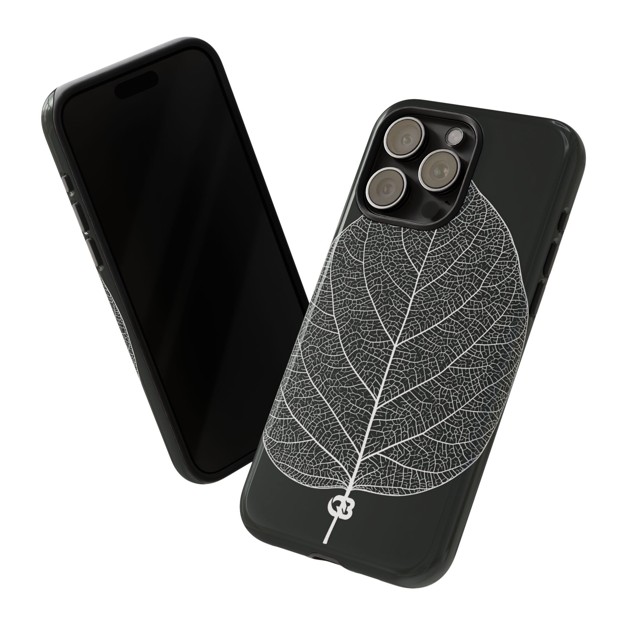 Black Tough Phone Case for iPhone - Bleached Leaf Lattice