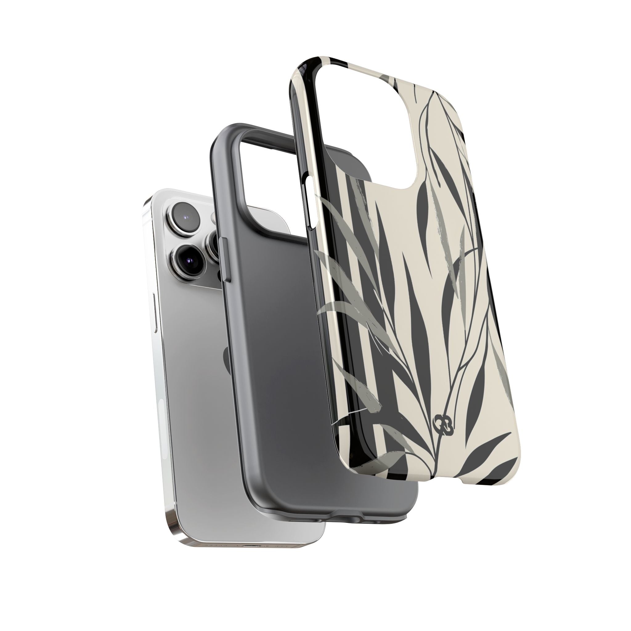 Beige Tough Phone Case for iPhone - Soot Leaf Sketch