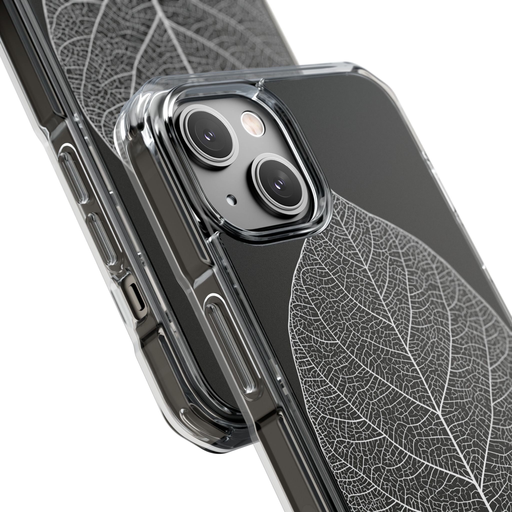 Black Impact MagSafe Phone Case for iPhone - Bleached Leaf Lattice