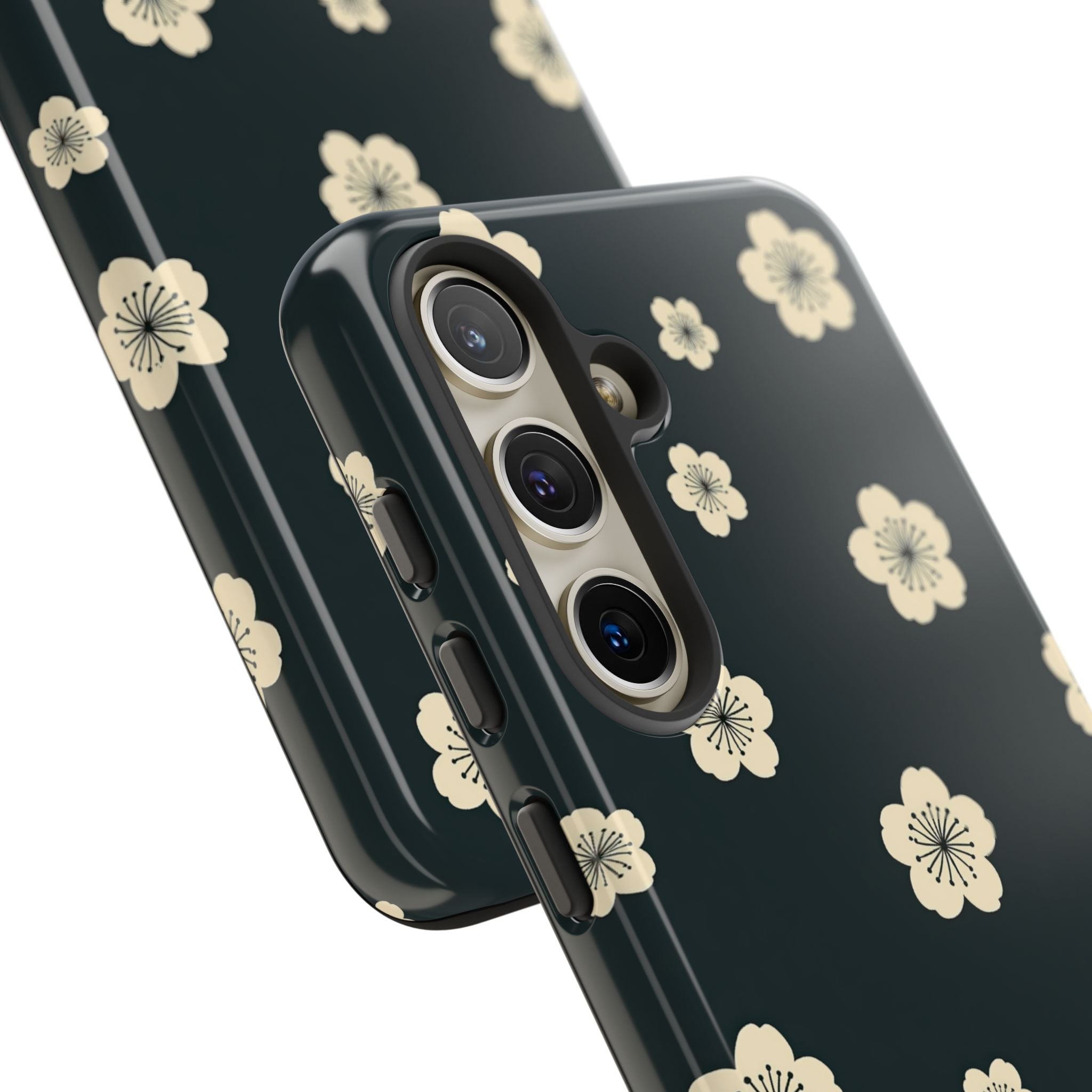 Teal Tough Phone Case for Samsung - Obsidian Cream Petals