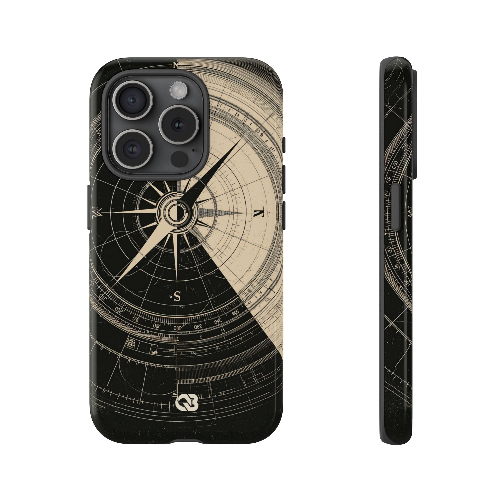 Beige Tough Phone Case for iPhone - Obsidian Nautical Blueprint