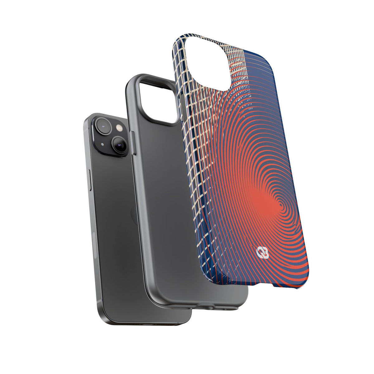 Blue Tough Phone Case for iPhone - Orange Orbit Grid