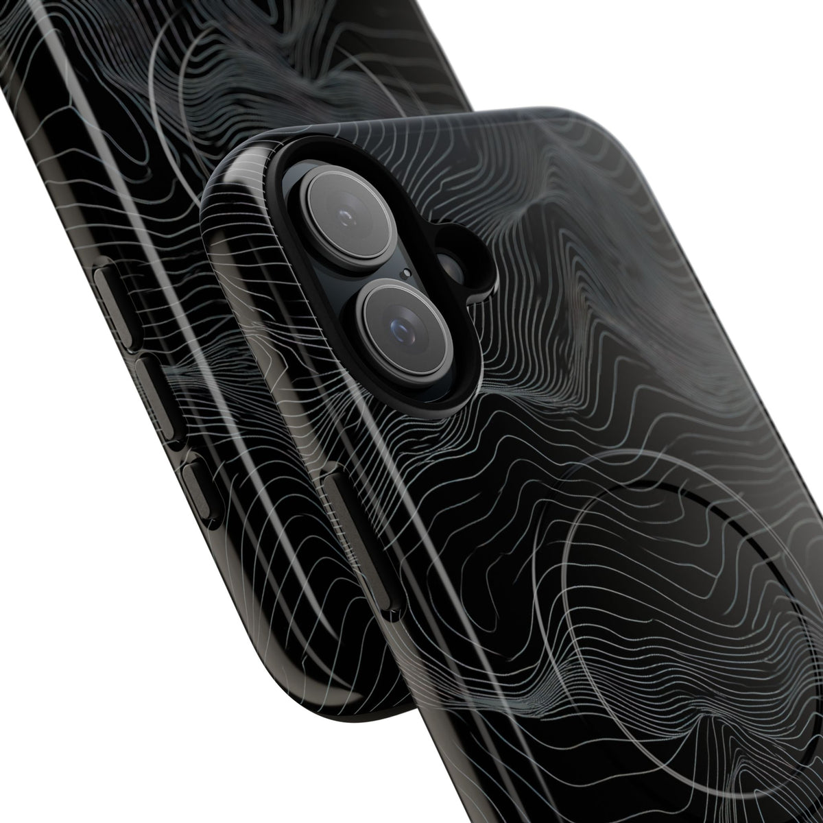 Black Tough 2.0 Magsafe Phone Case for iPhone - Obsidian Topo Wireframe