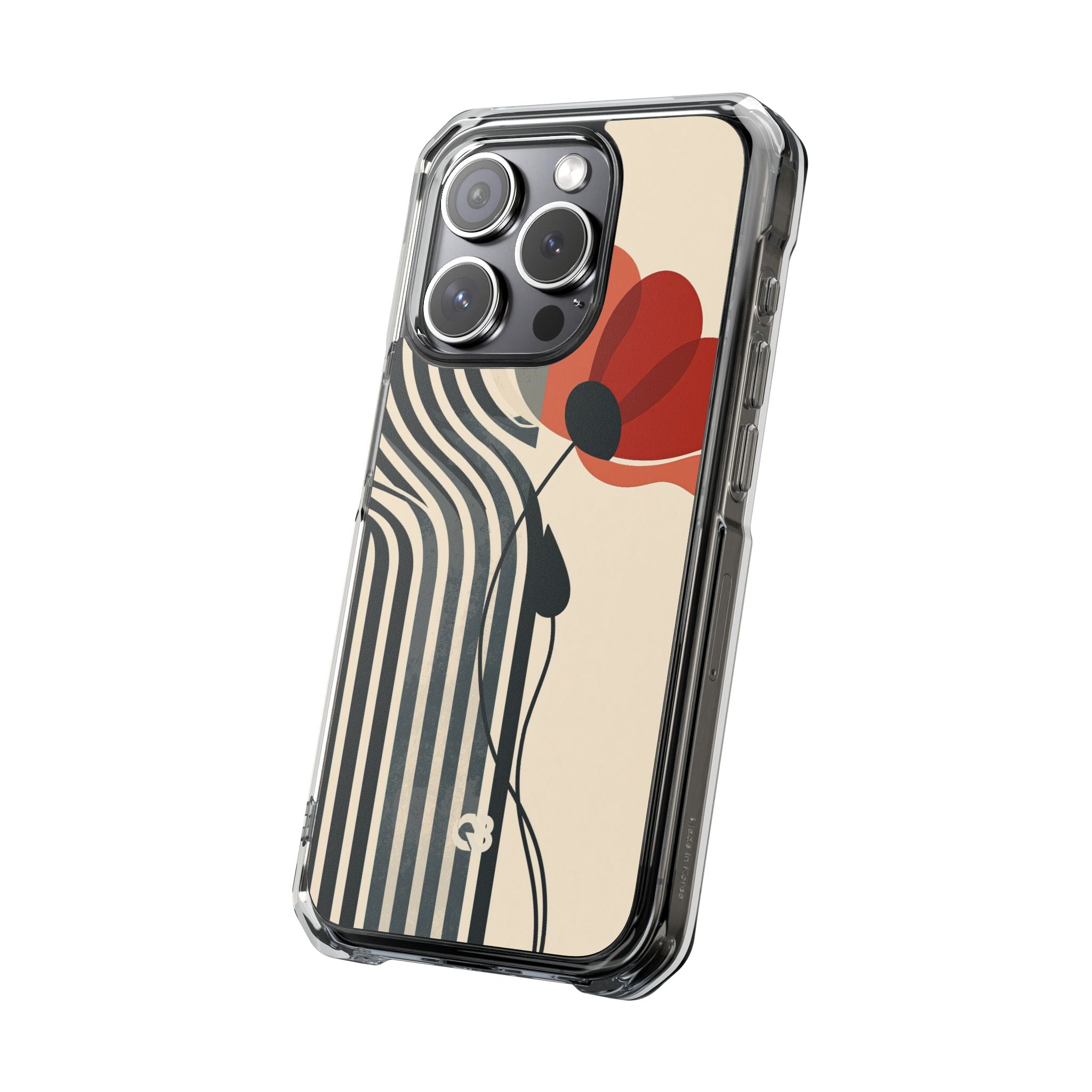 Beige Impact MagSafe Phone Case for iPhone - Crimson Line Bloom