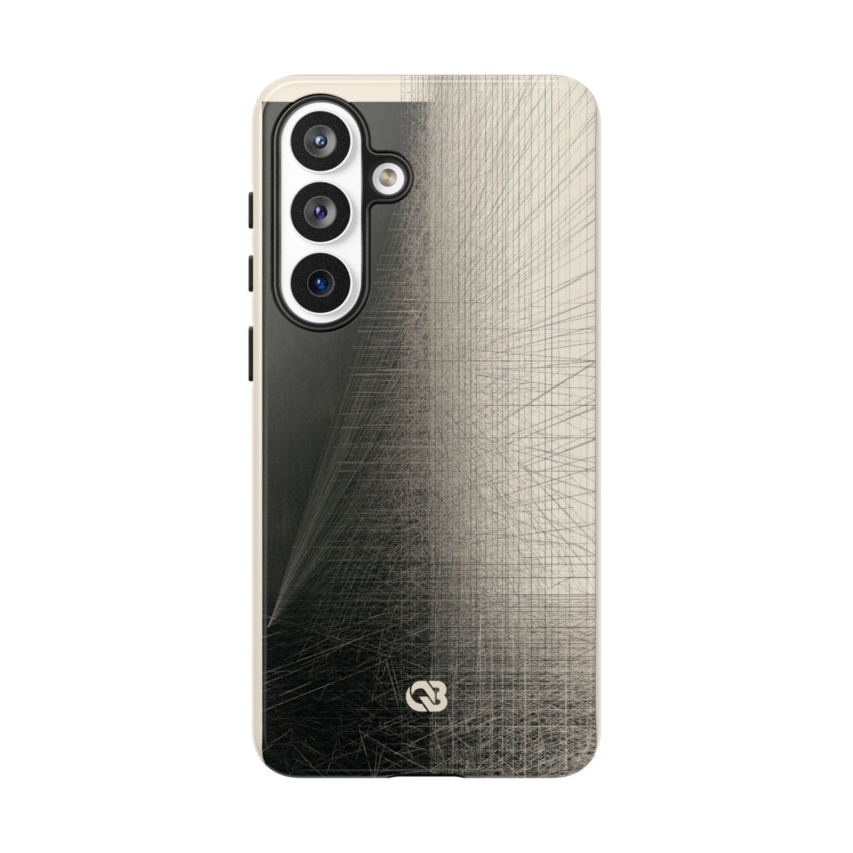 Beige Tough Phone Case for Samsung - Brutalist Graphite Grid
