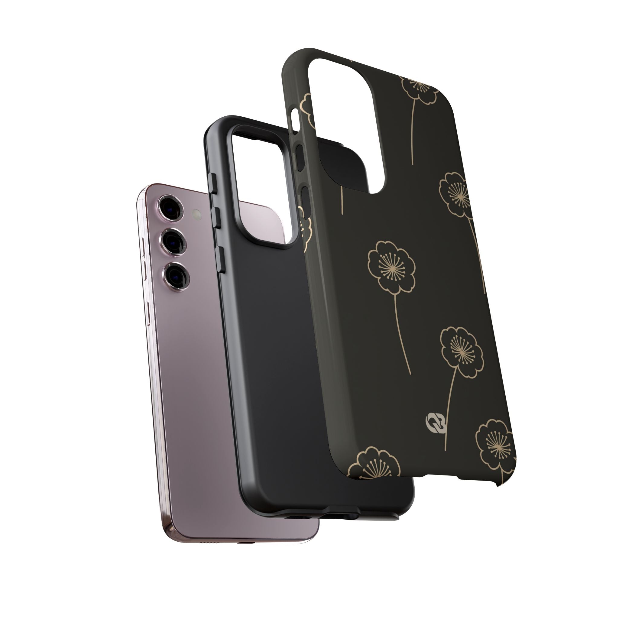 Black Tough Phone Case for Samsung - Obsidian Sand Petals