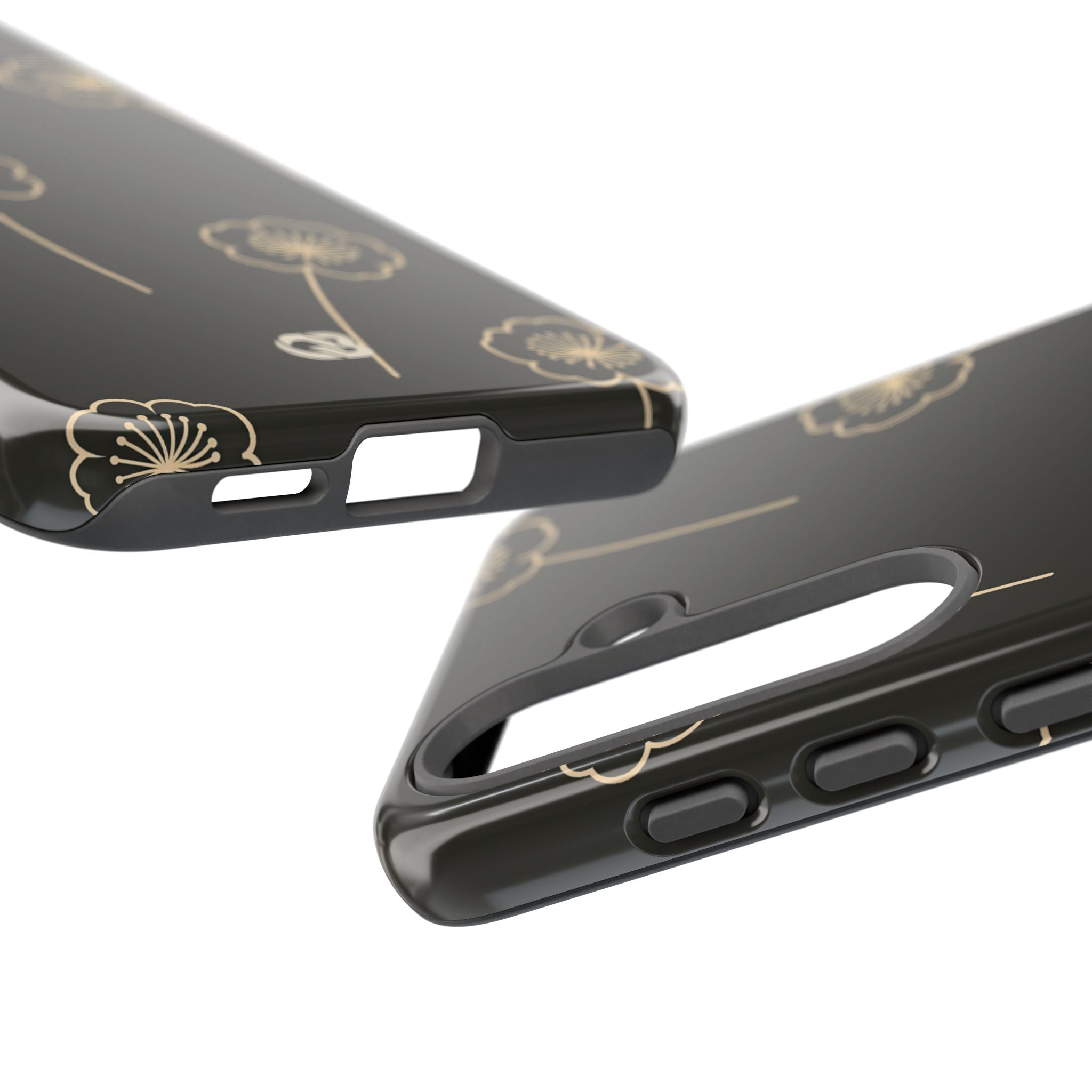 Black Tough Phone Case for Samsung - Obsidian Sand Petals