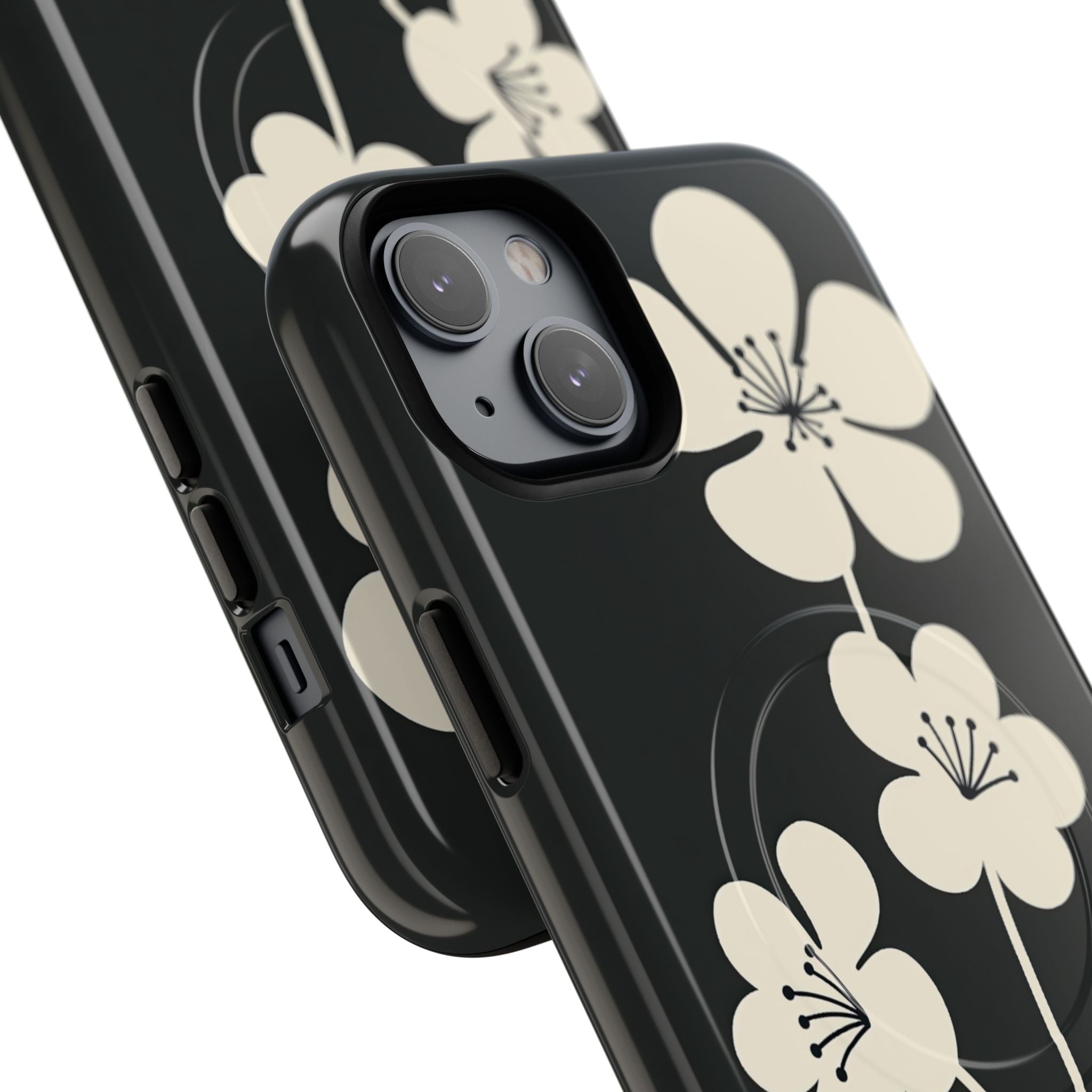 Black Tough 2.0 Magsafe Phone Case for iPhone - Obsidian Cream Bloom
