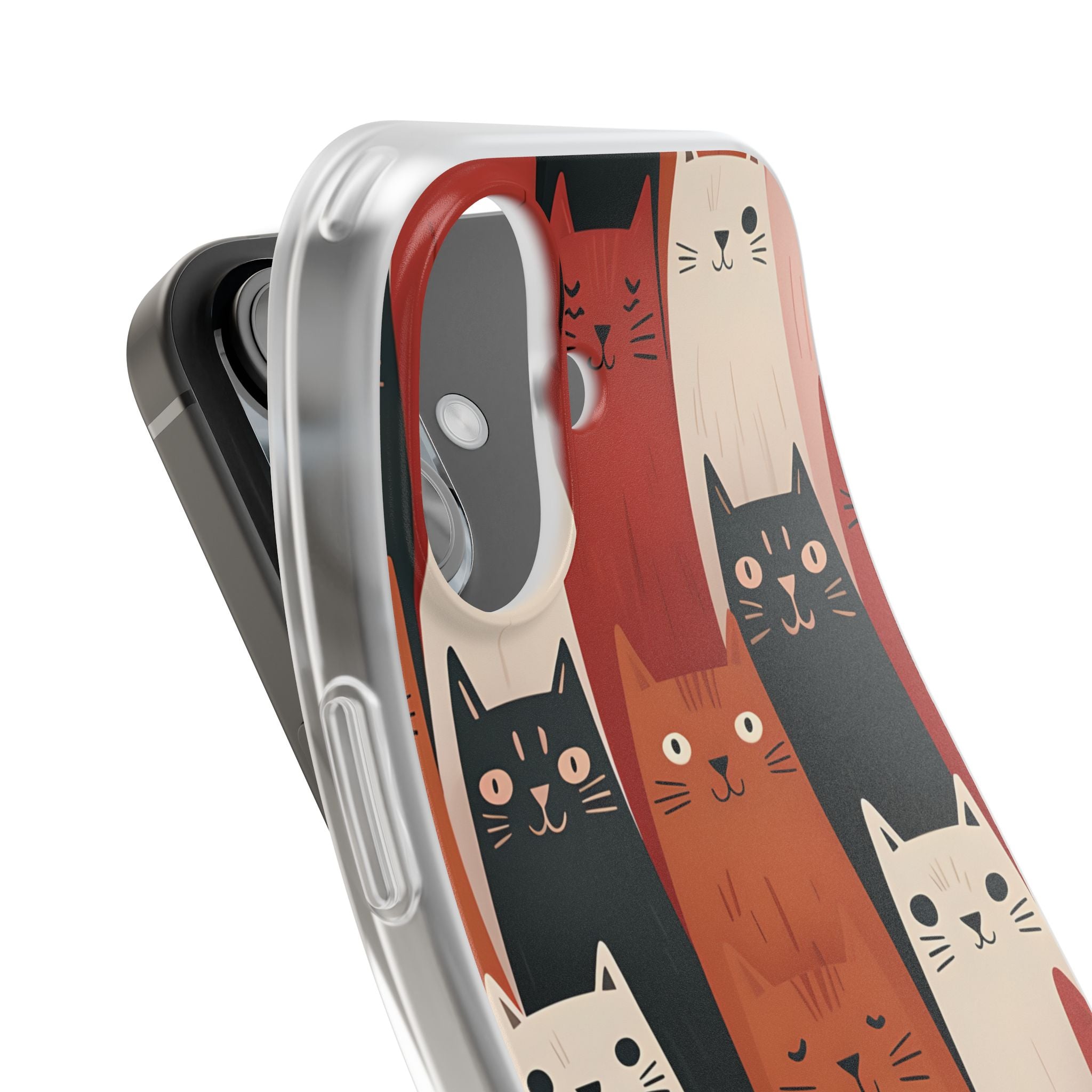 Elongated Cats Black iPhone 16 Case - Soft