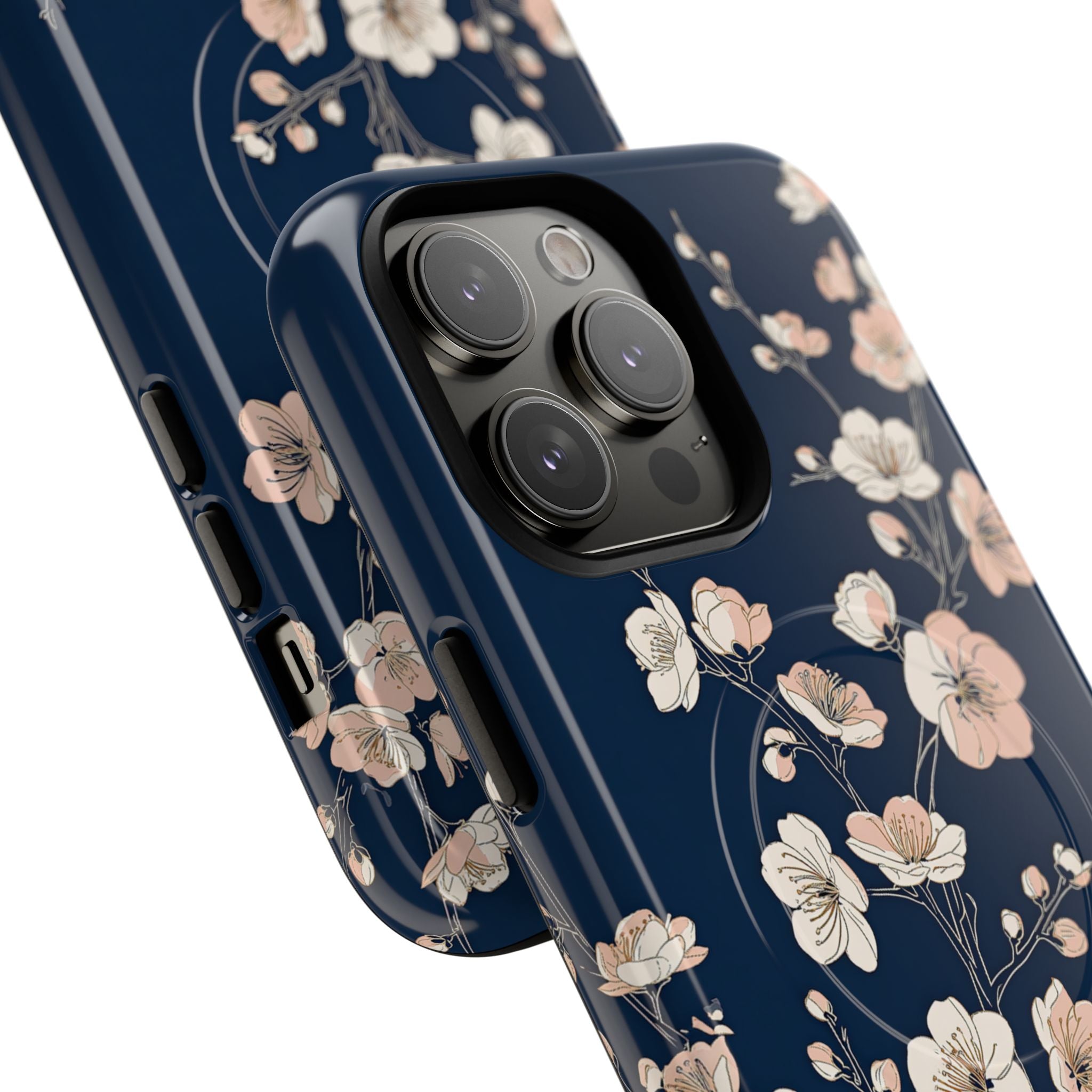 Blue Tough 2.0 Magsafe Phone Case for iPhone - Midnight Peach Sakura