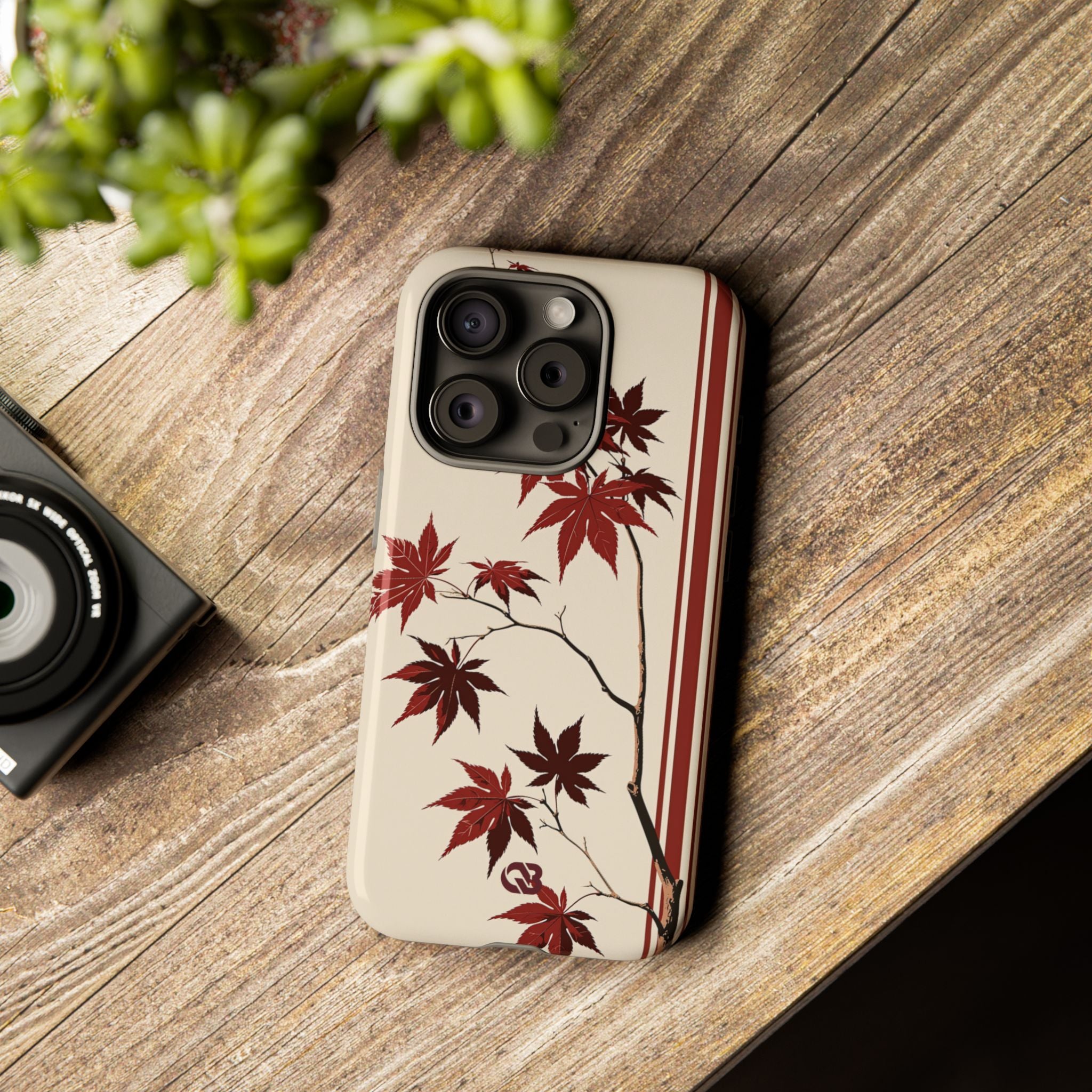 Red Tough Phone Case for iPhone - Crimson Momiji Stripe