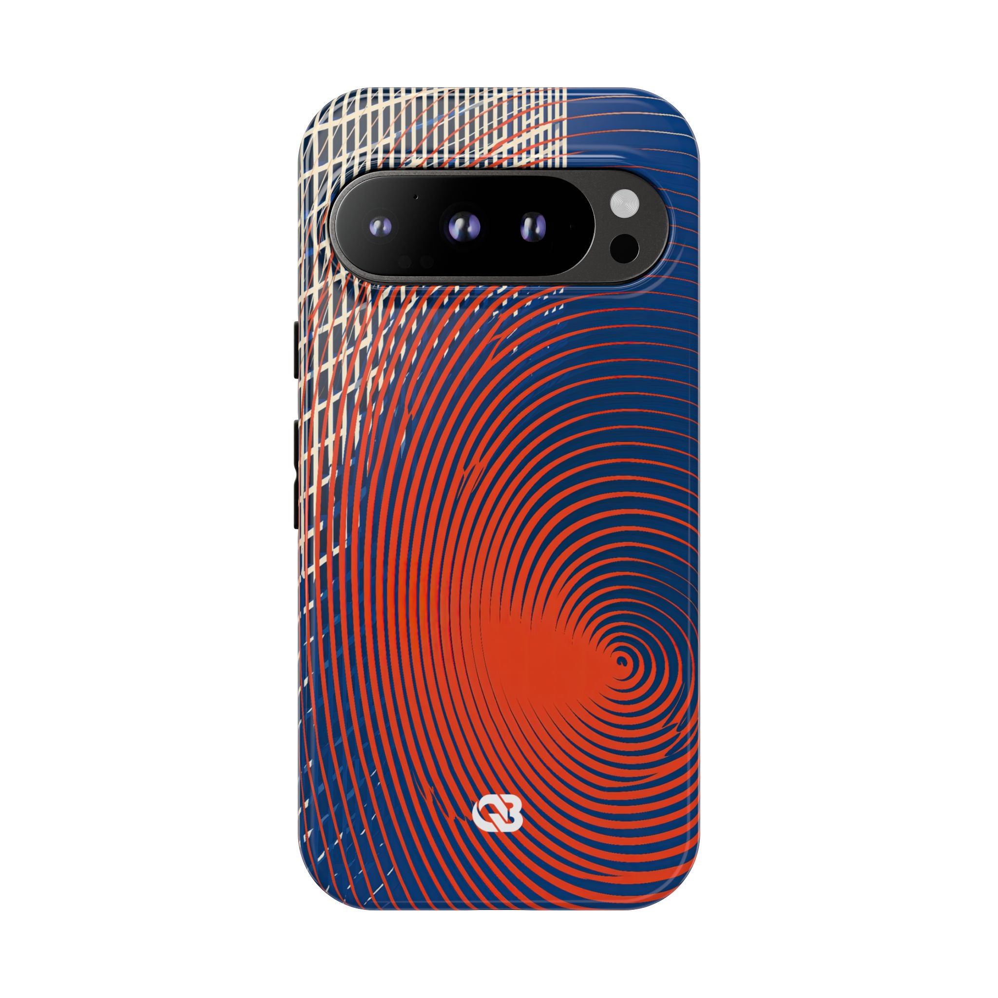 Blue Tough Phone Case for Google Pixel - Orange Orbit Grid