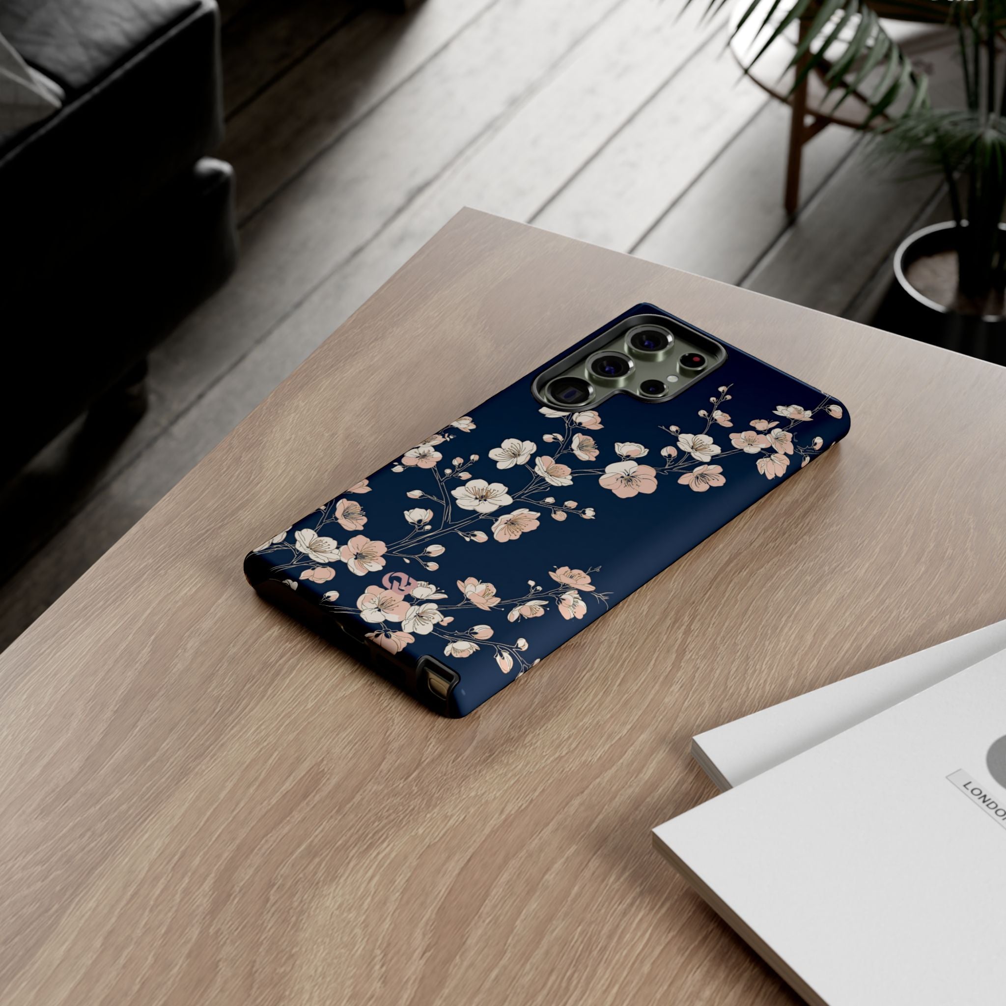 Blue Tough Phone Case for Samsung - Midnight Peach Sakura