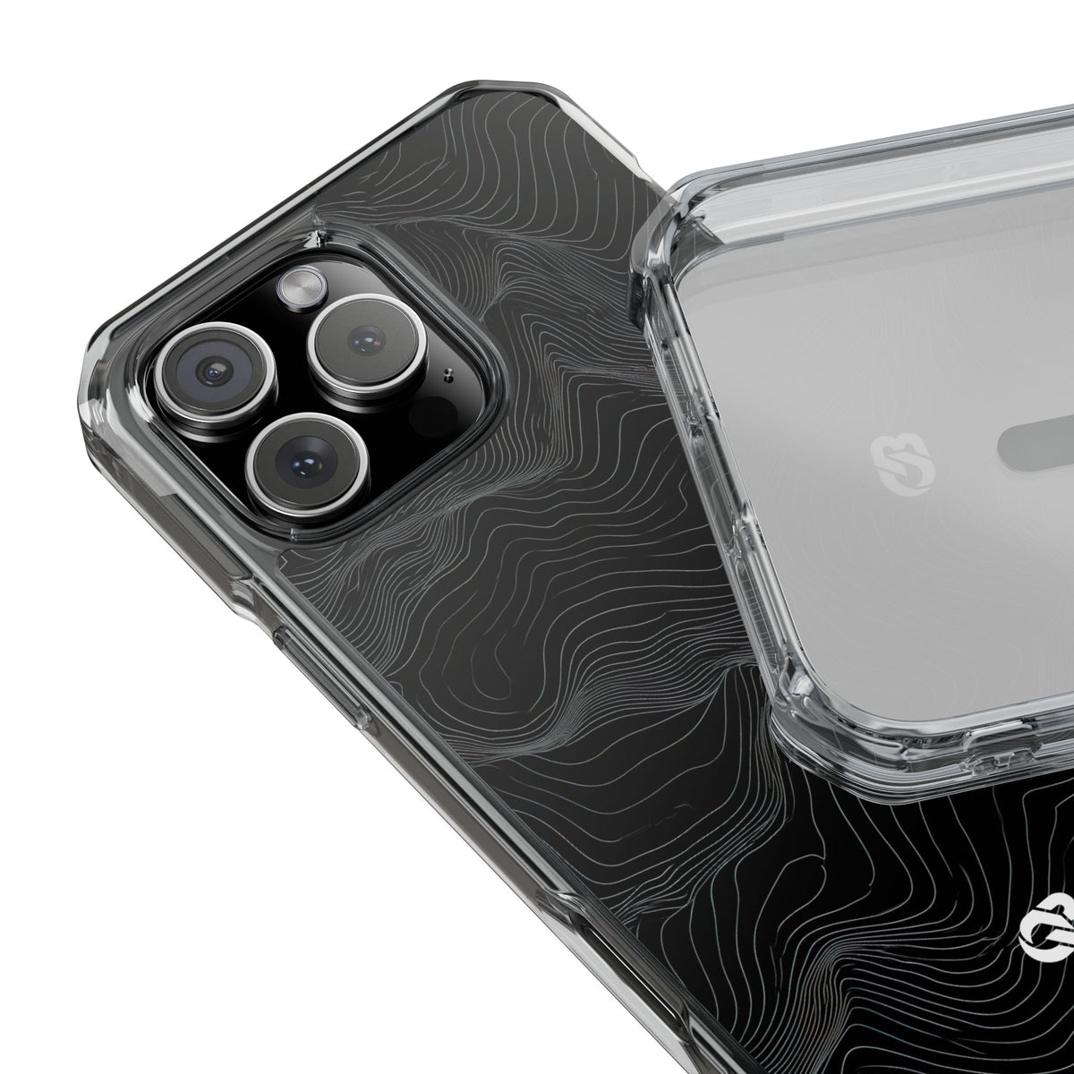 Black Impact MagSafe Phone Case for iPhone - Obsidian Topo Wireframe
