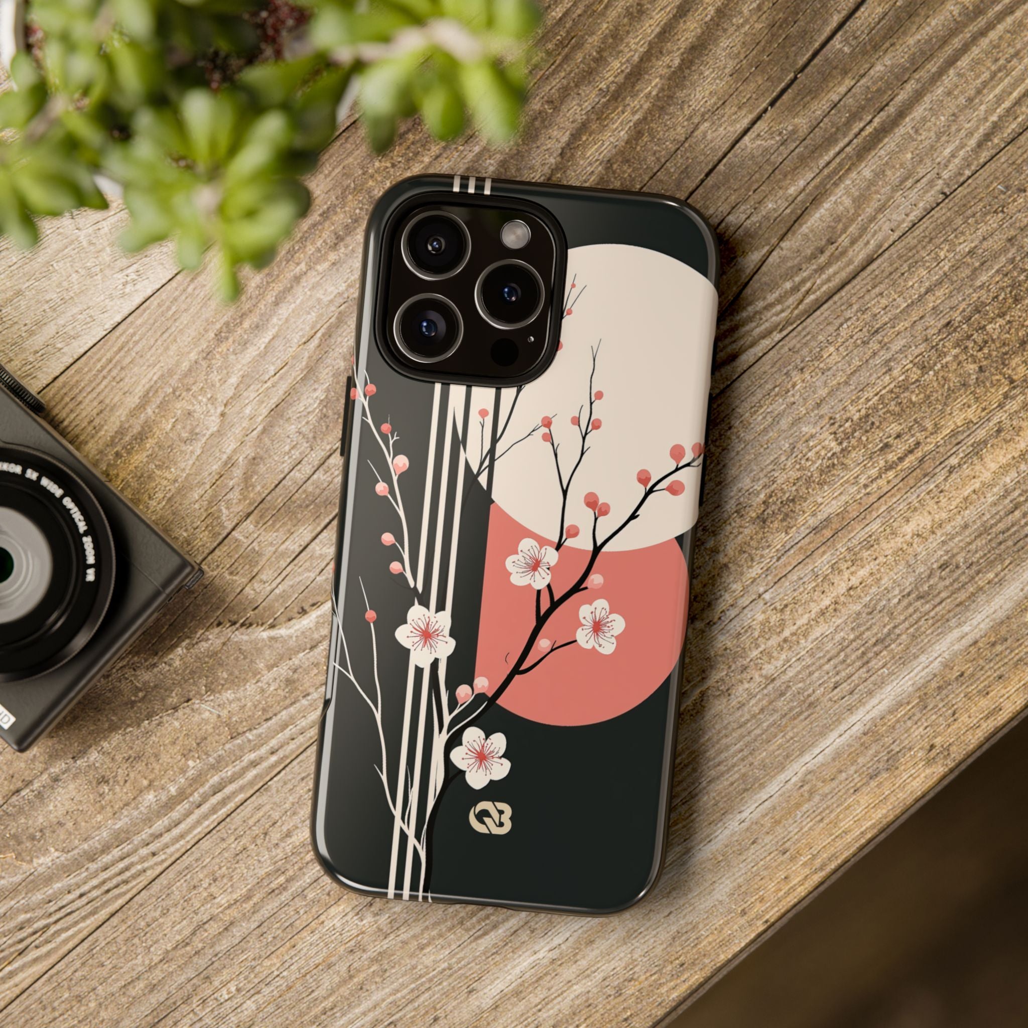 Black Tough Phone Case for iPhone - Kyoto Midnight Blossom