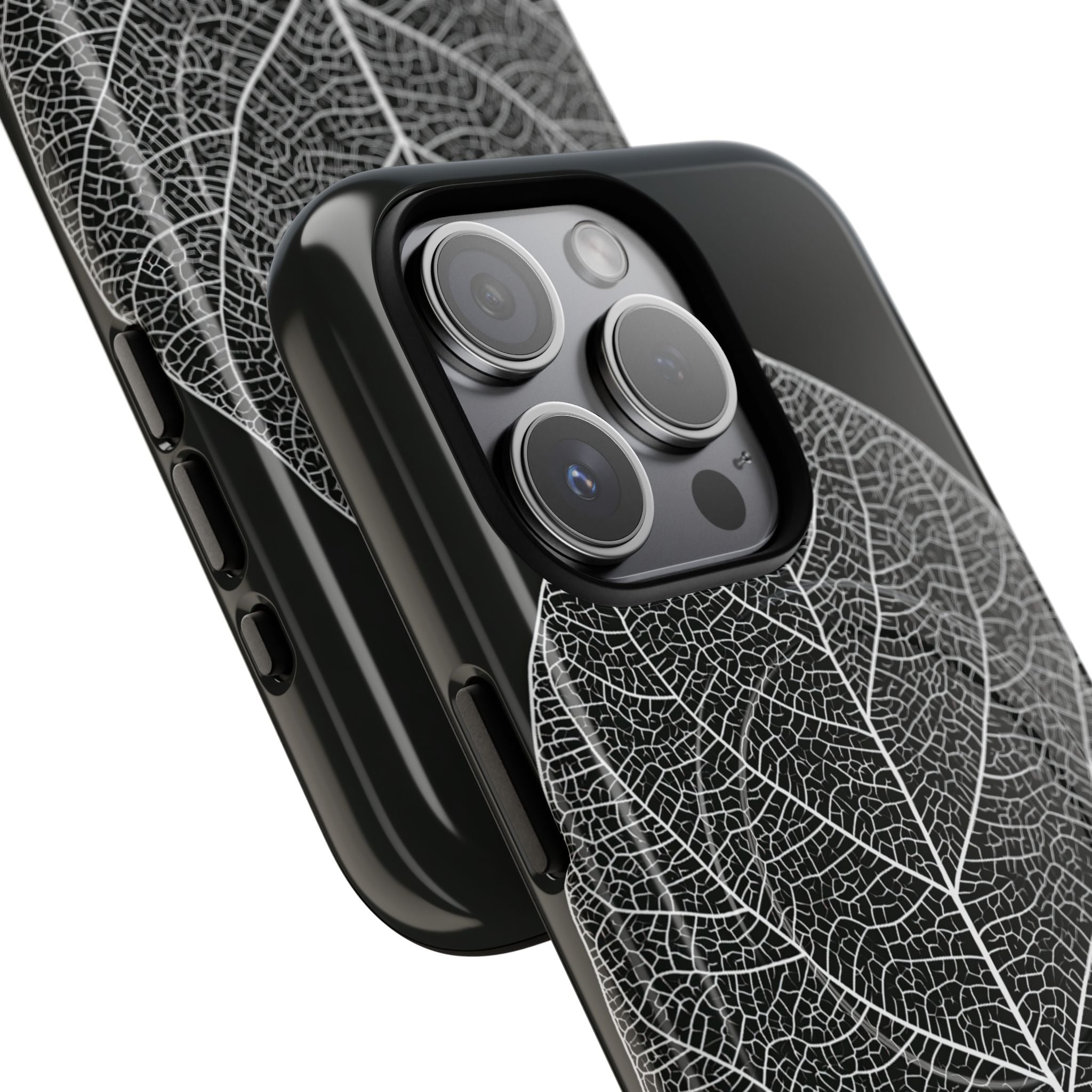 Black Tough 2.0 Magsafe Phone Case for iPhone - Bleached Leaf Lattice