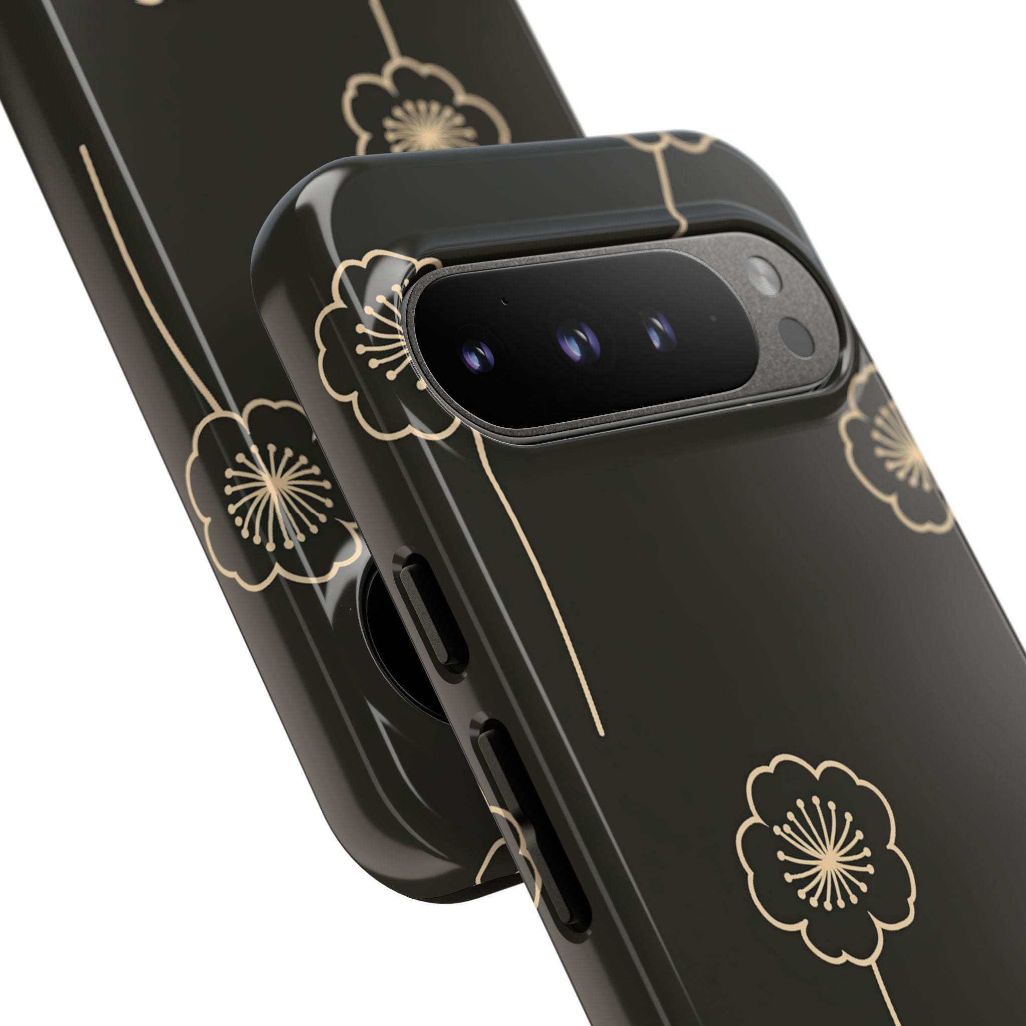 Black Tough Phone Case for Google Pixel - Obsidian Sand Petals