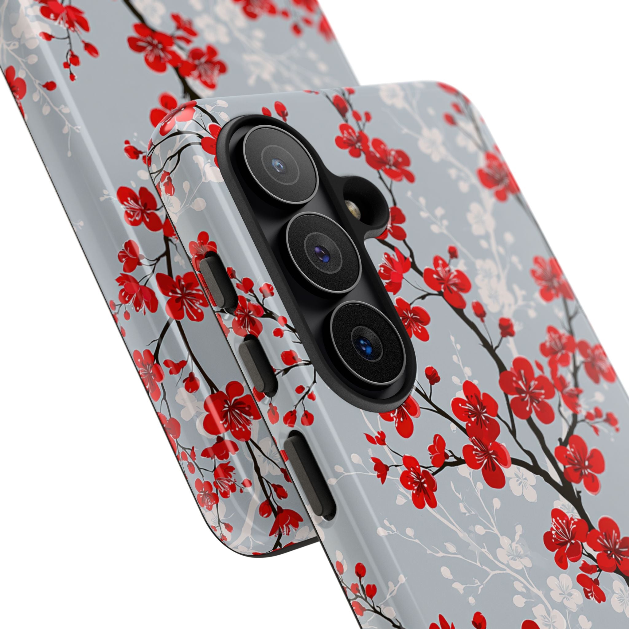 Grey Tough Phone Case for Samsung - Crimson Sakura Slate