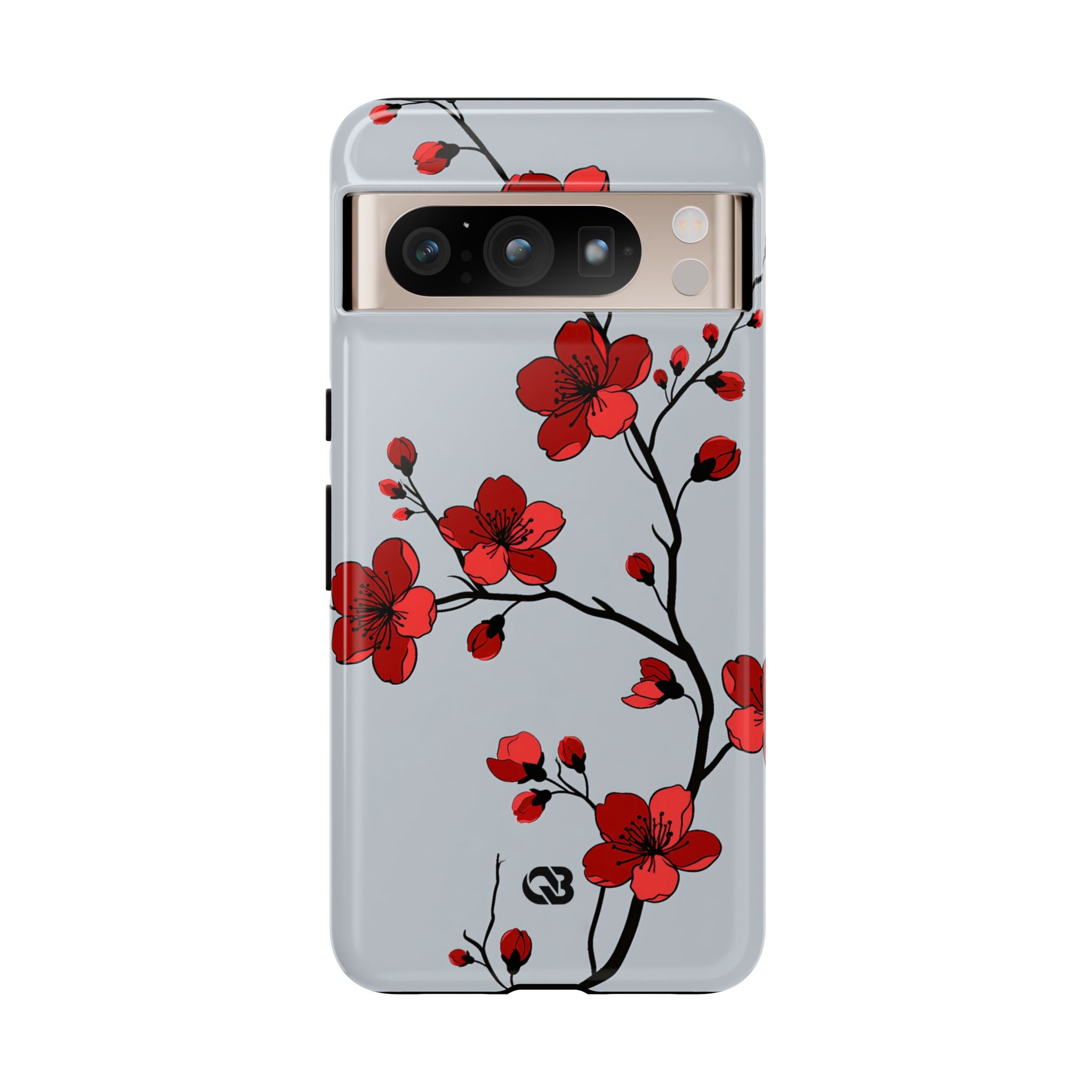 Grey Tough Phone Case for Google Pixel - Crimson Blossom Onyx