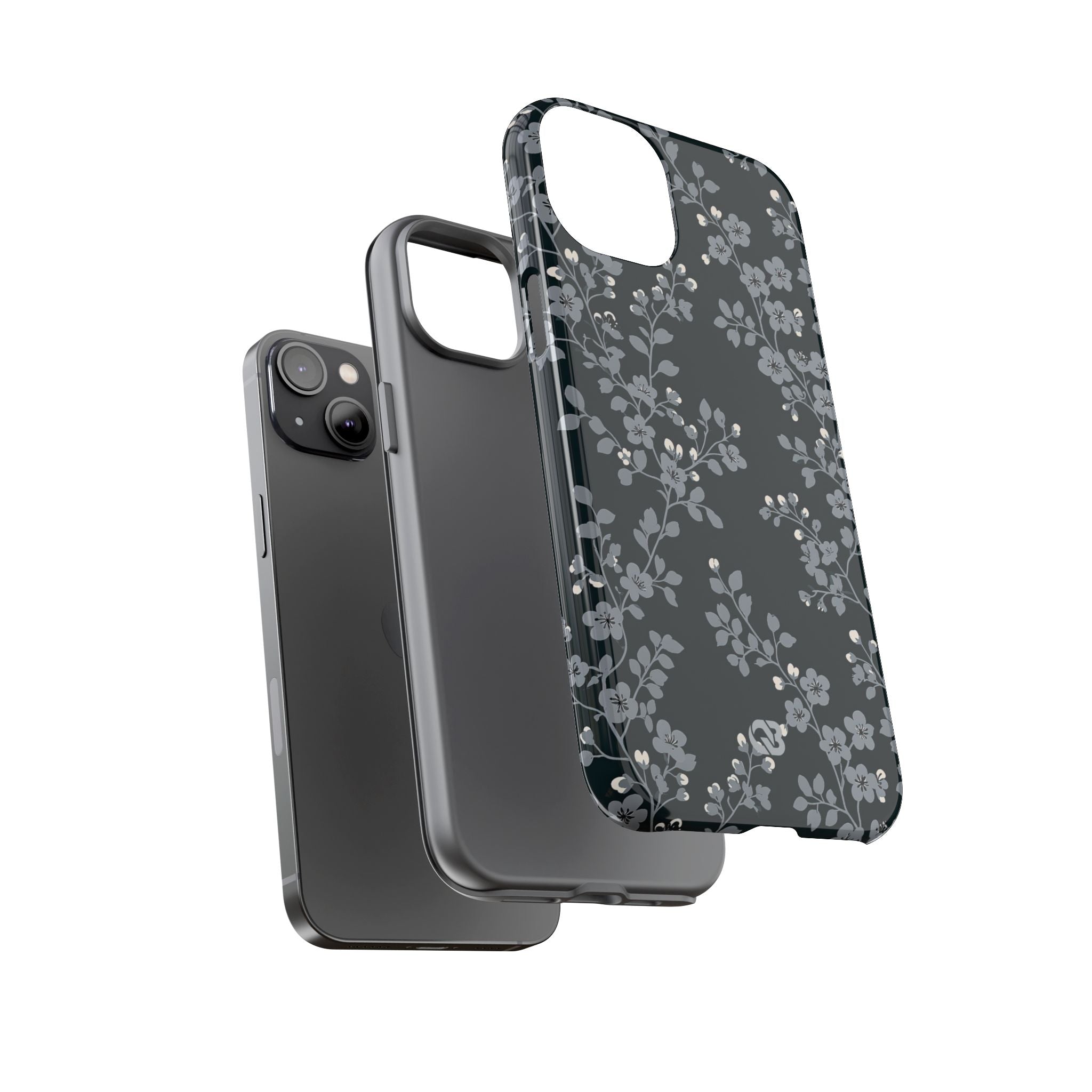 Black Tough Phone Case for iPhone - Midnight Slate Blossom