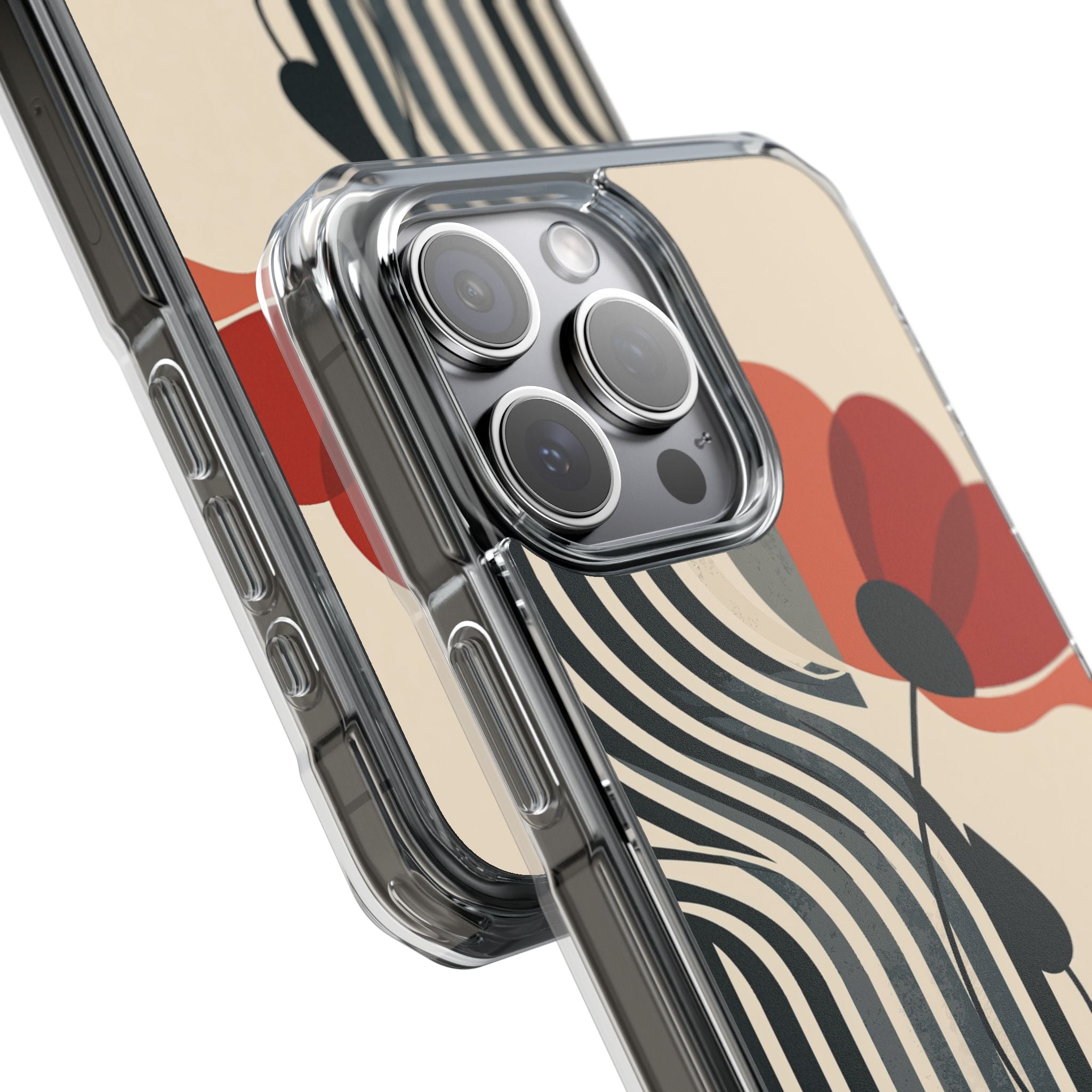 Beige Impact MagSafe Phone Case for iPhone - Crimson Line Bloom