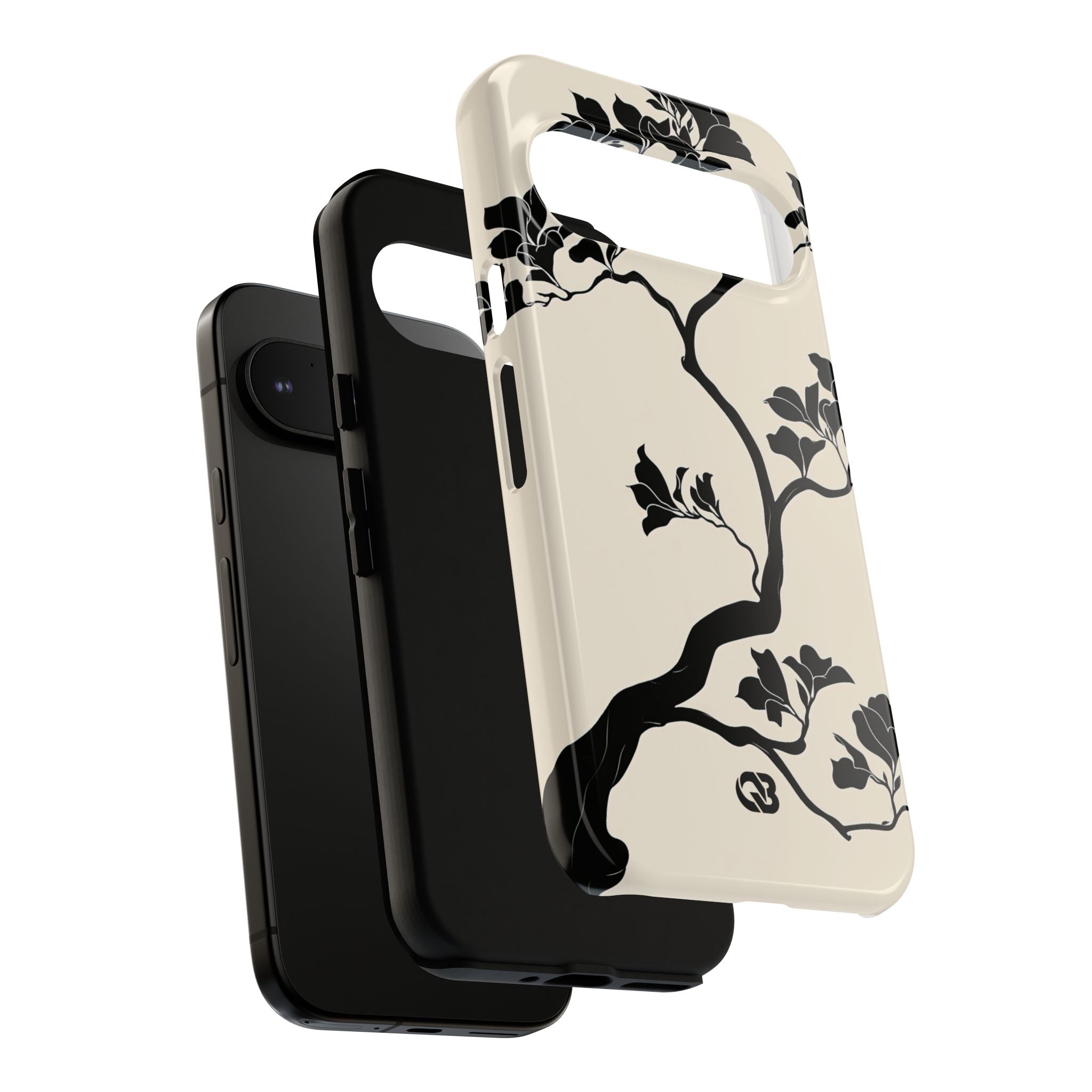Beige Tough Phone Case for Google Pixel - Obsidian Bonsai Silhouette