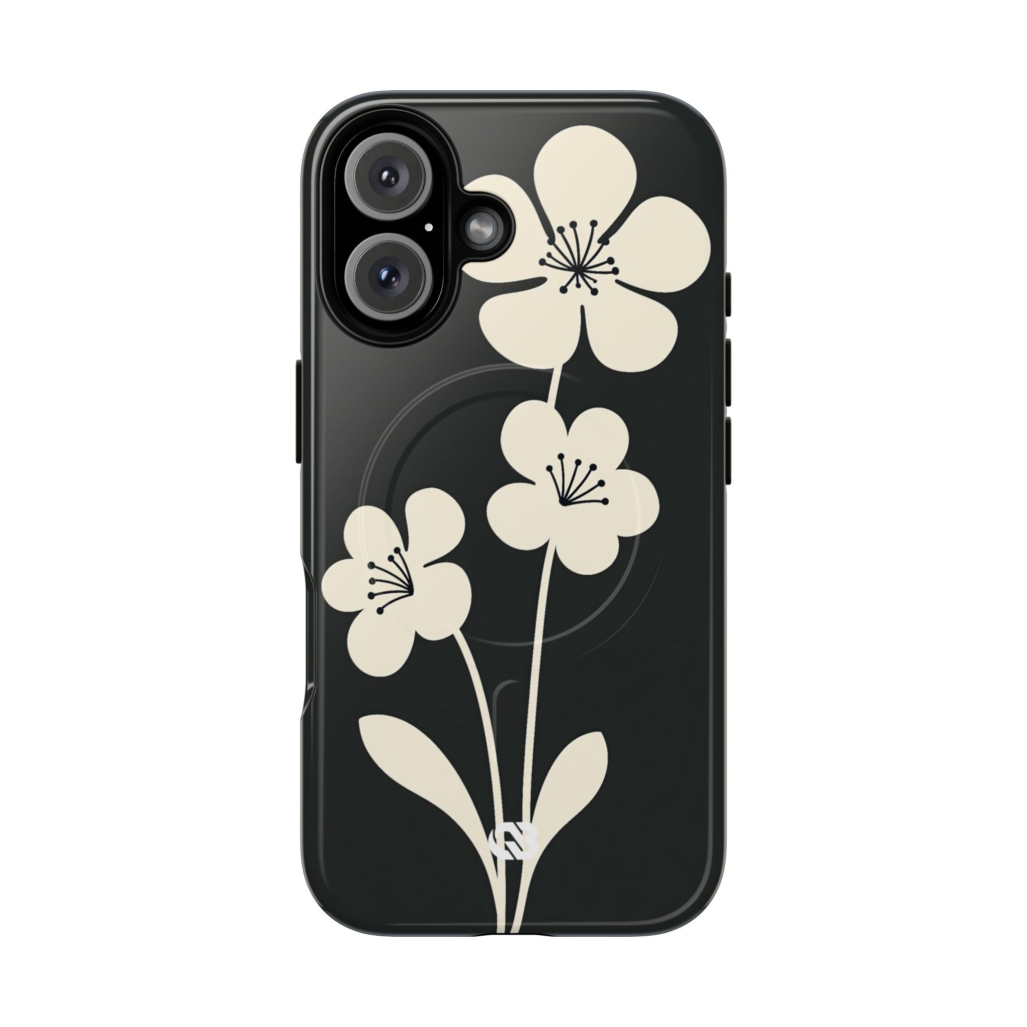 Black Tough 2.0 Magsafe Phone Case for iPhone - Obsidian Cream Bloom