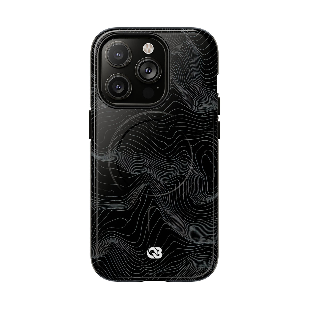 Black Tough 2.0 Magsafe Phone Case for iPhone - Obsidian Topo Wireframe