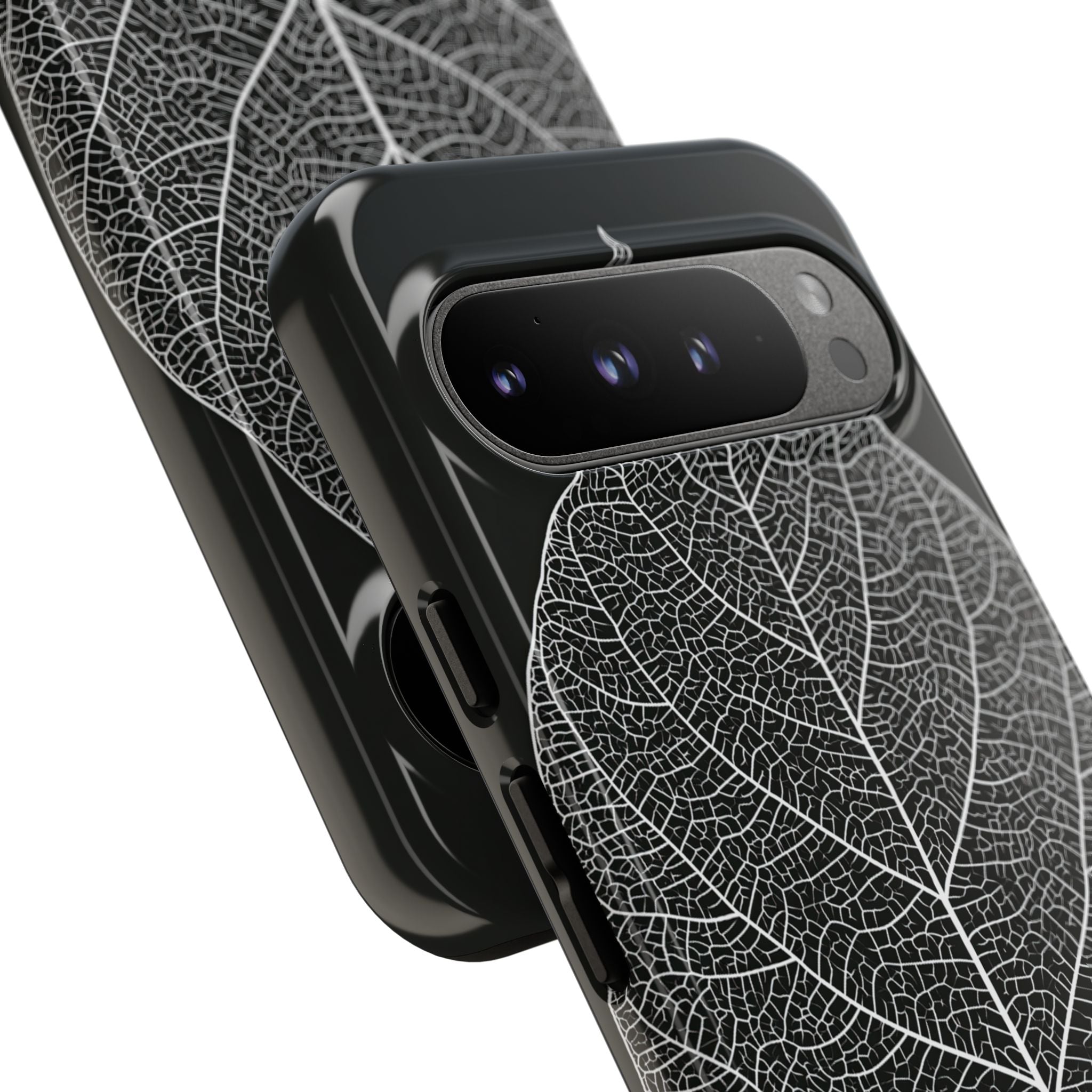 Black Tough Phone Case for Google Pixel - Bleached Leaf Lattice