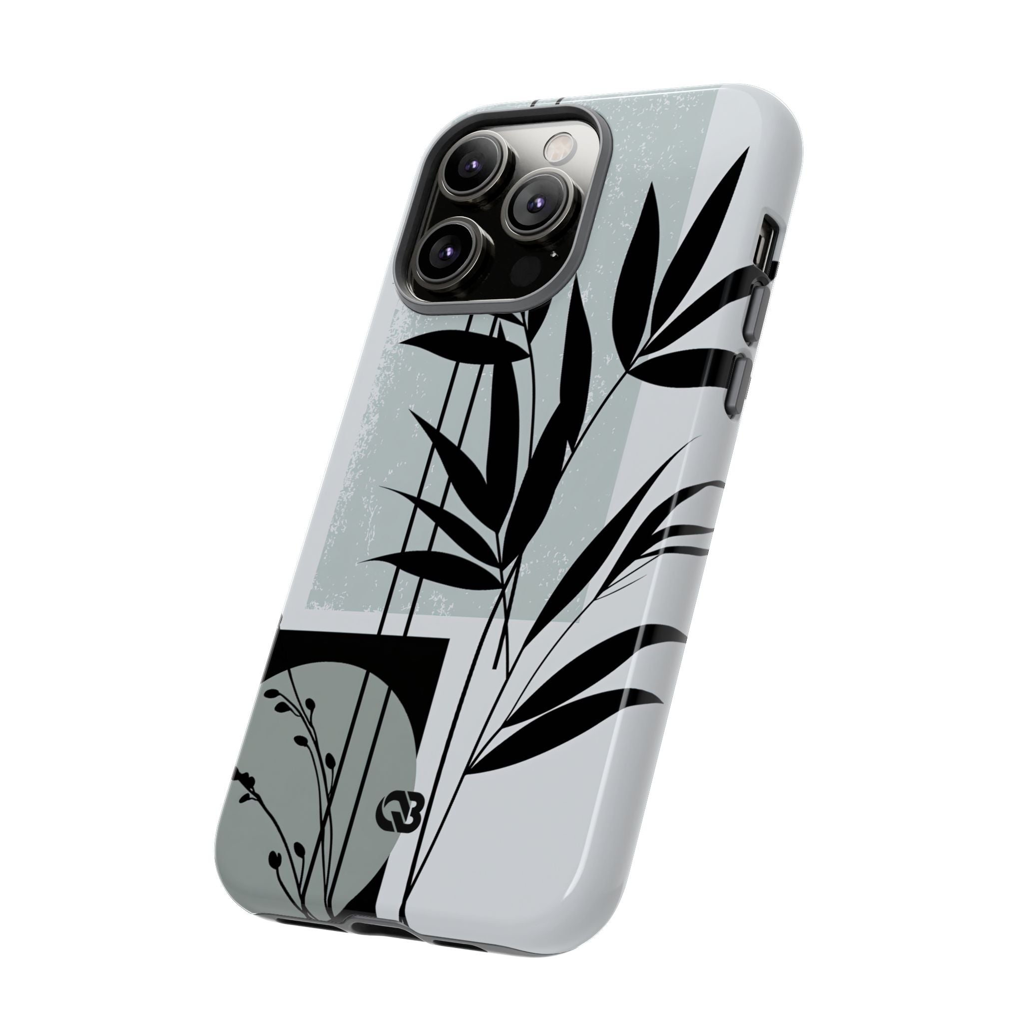 Grey Tough Phone Case for iPhone - Sage Bamboo Noir