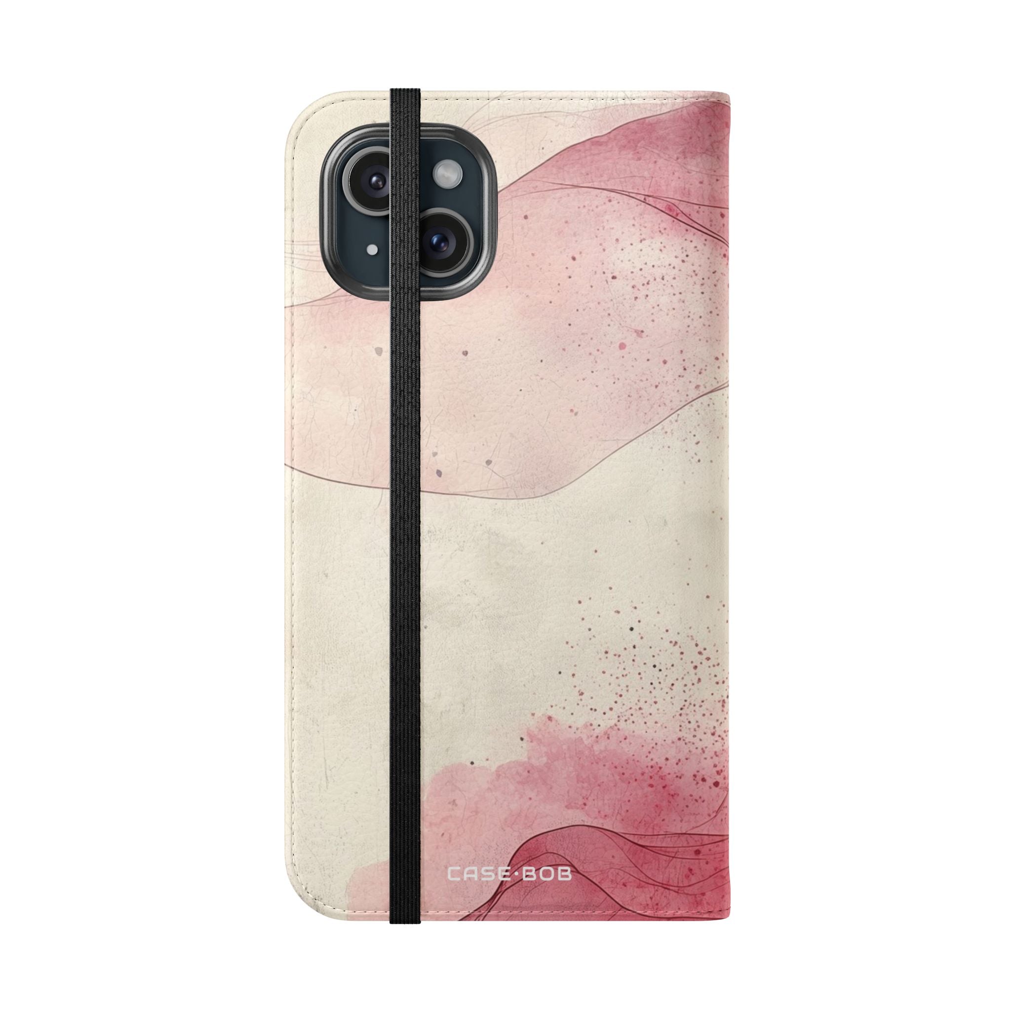 Crimson Ribbon Waves - iPhone 15 Plus Case - Wallet