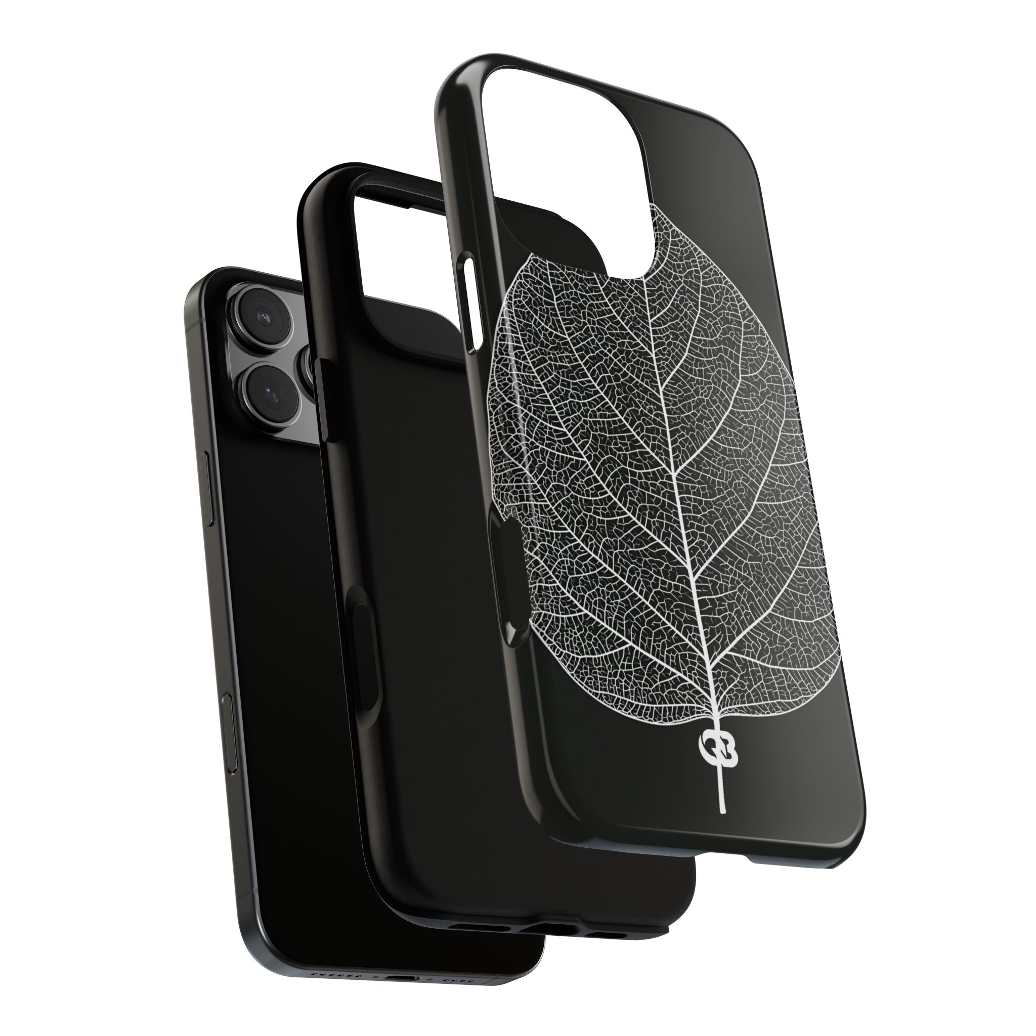 Black Tough Phone Case for iPhone - Bleached Leaf Lattice