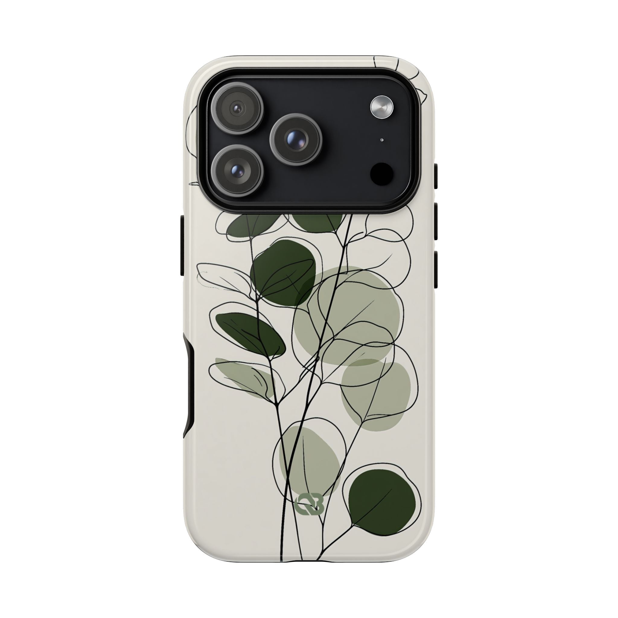 Green Tough Phone Case for iPhone - Muted Eucalyptus Sketch