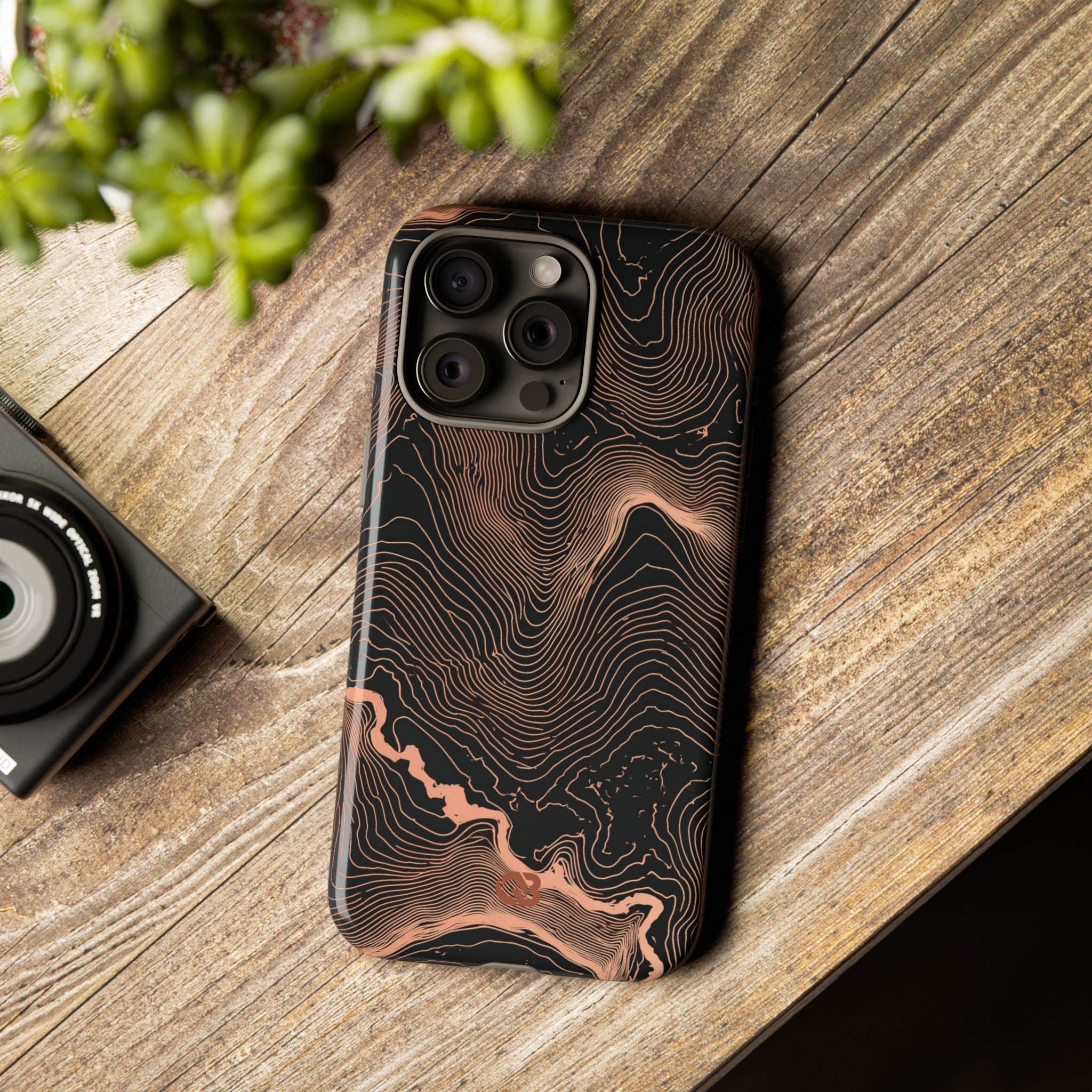 Orange Tough Phone Case for iPhone - Salmon Ridge Topo
