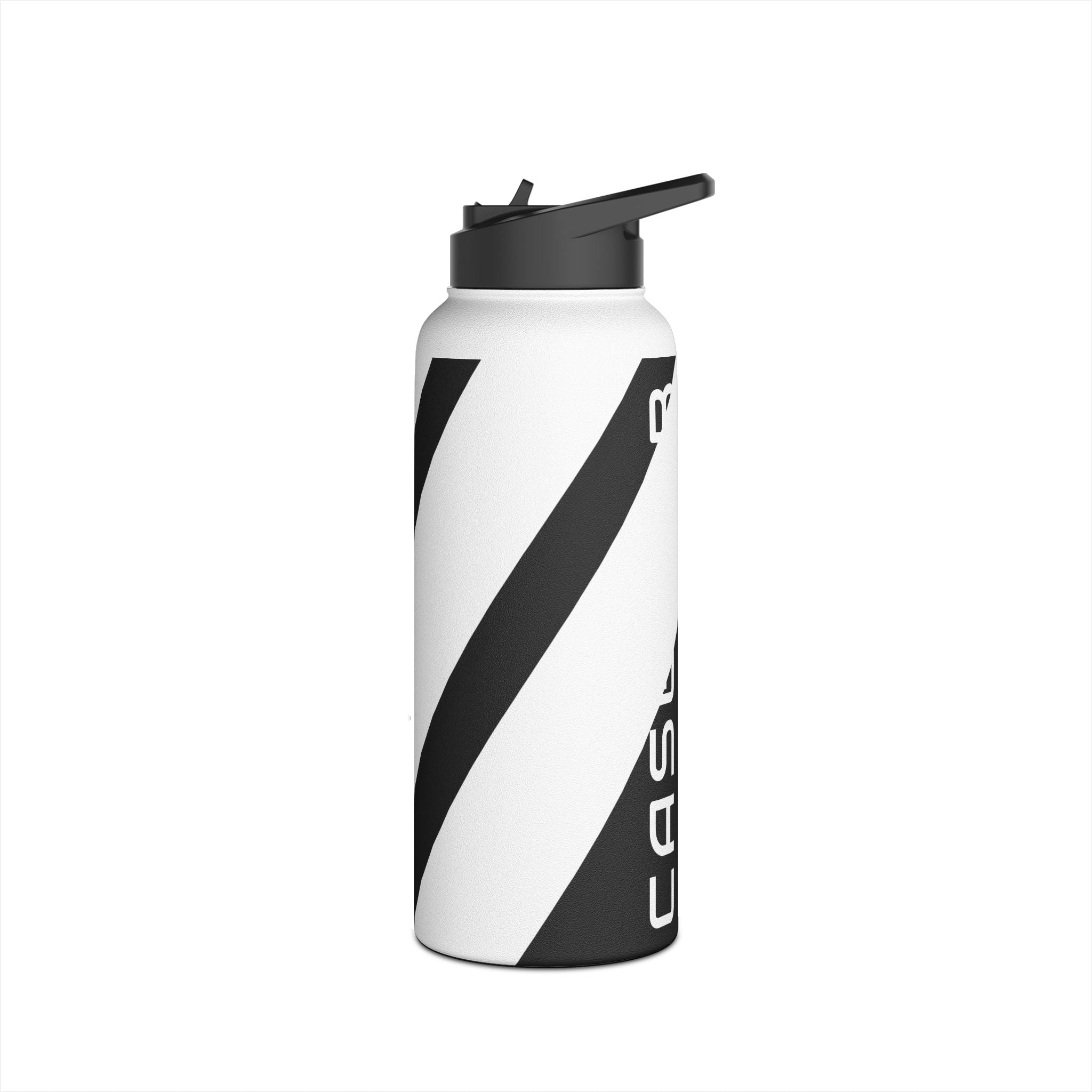 Diagonal Stripes BlackWhite - Stainless Steel Water Bottle