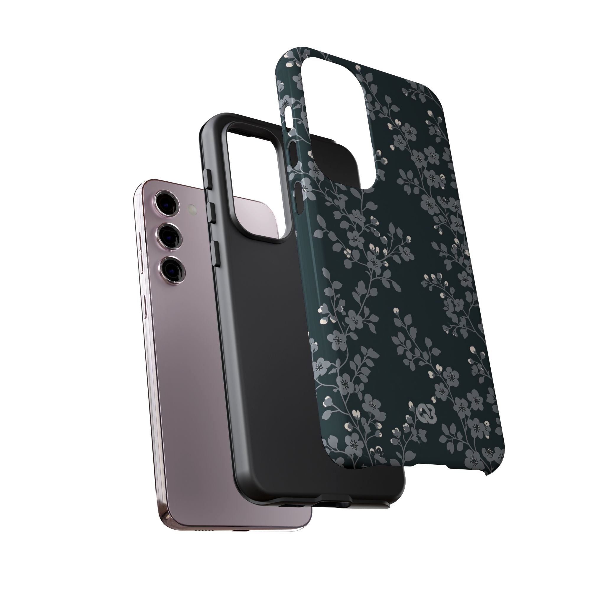 Black Tough Phone Case for Samsung - Midnight Slate Blossom