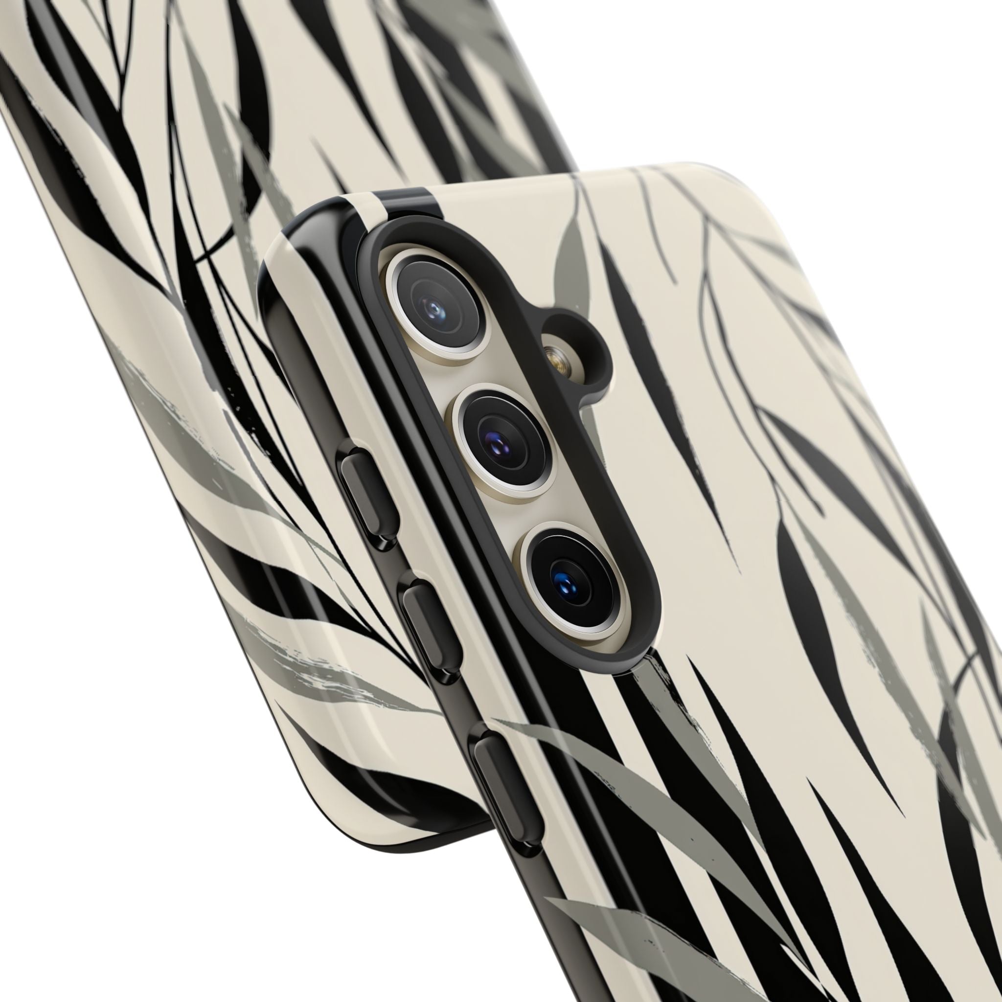 Beige Tough Phone Case for Samsung - Soot Leaf Sketch