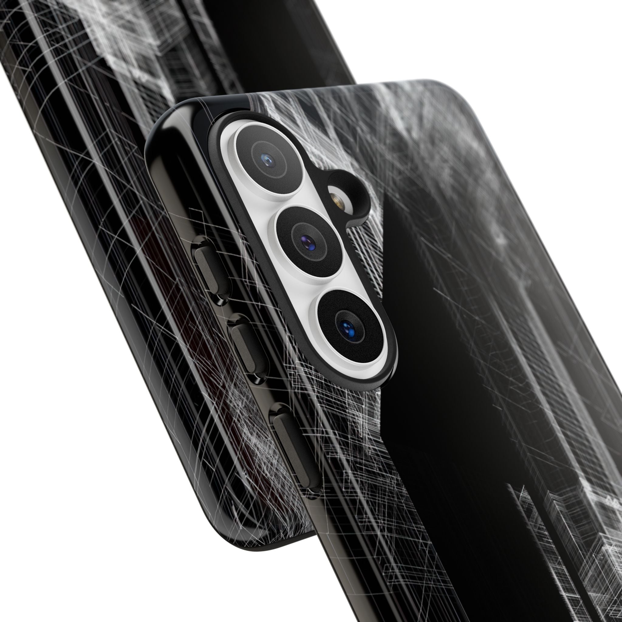 Black Tough Phone Case for Samsung - Ghost Urban Wireframe