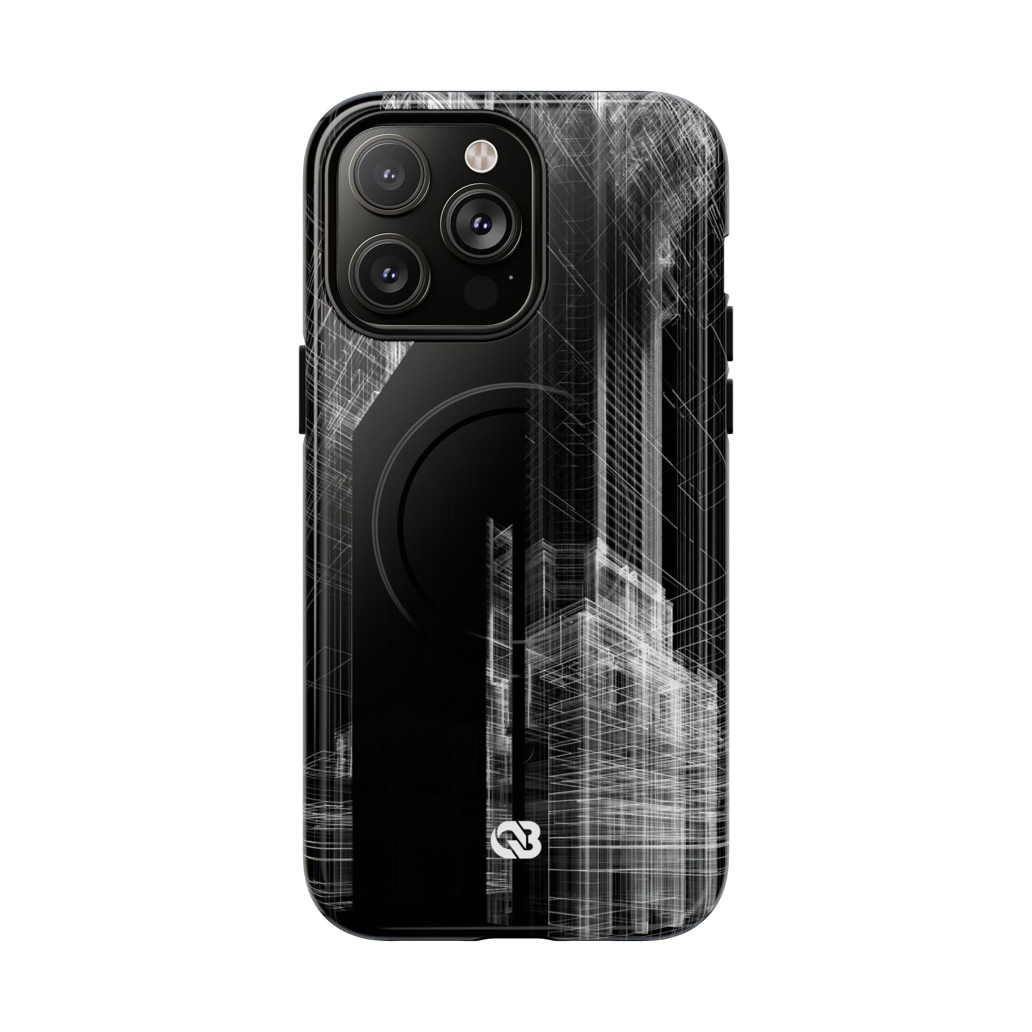 Black Tough 2.0 Magsafe Phone Case for iPhone - Ghost Urban Wireframe