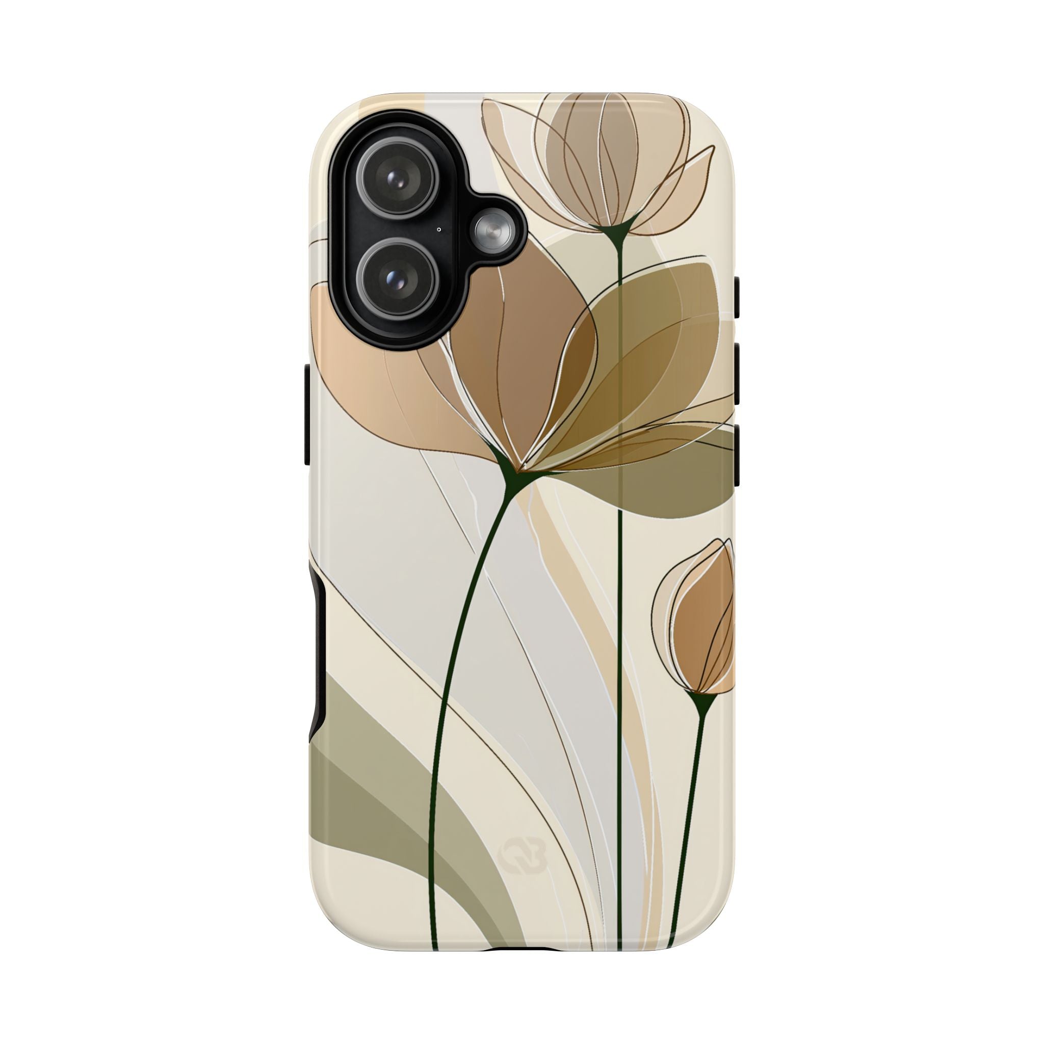 Beige Tough Phone Case for iPhone - Muted Ochre Petals