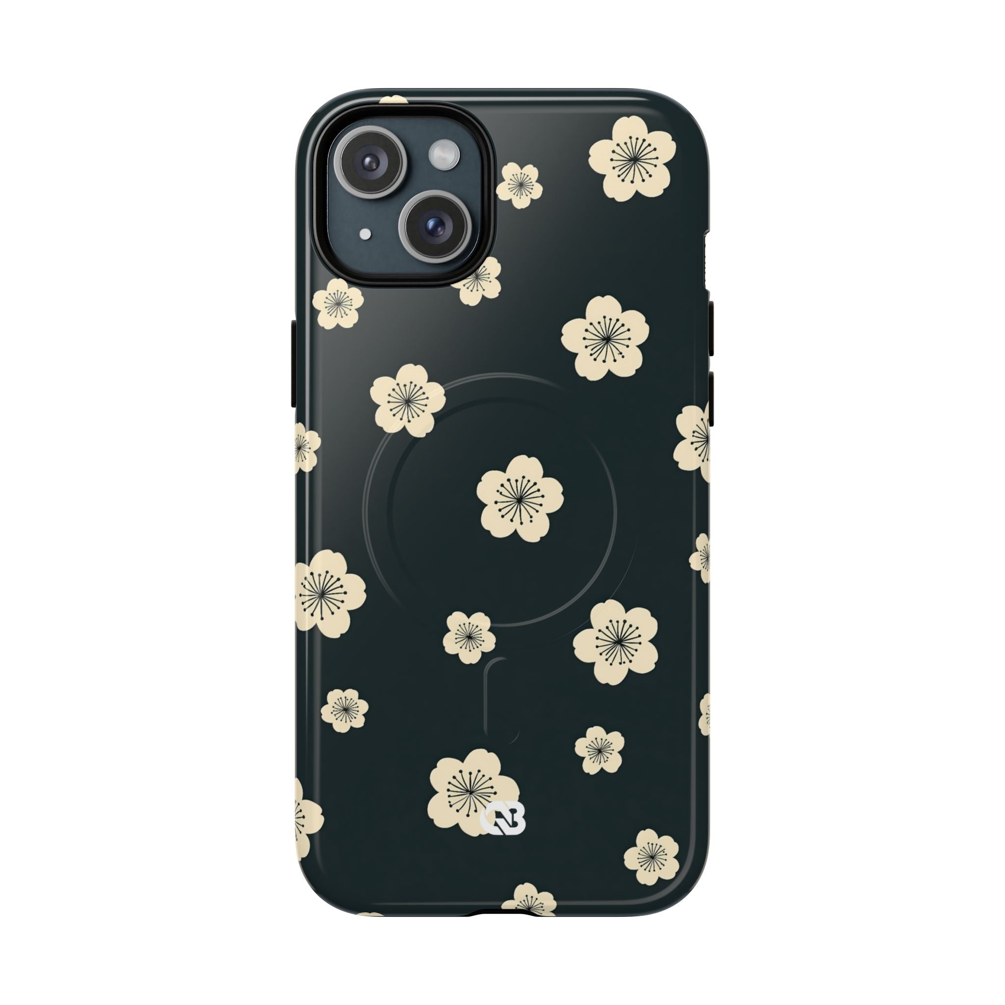 Teal Tough 2.0 Magsafe Phone Case for iPhone - Obsidian Cream Petals