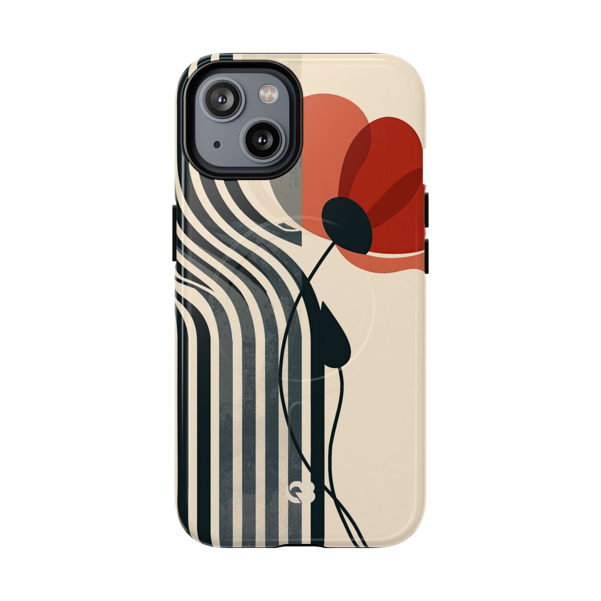 Beige Tough 2.0 Magsafe Phone Case for iPhone - Crimson Line Bloom