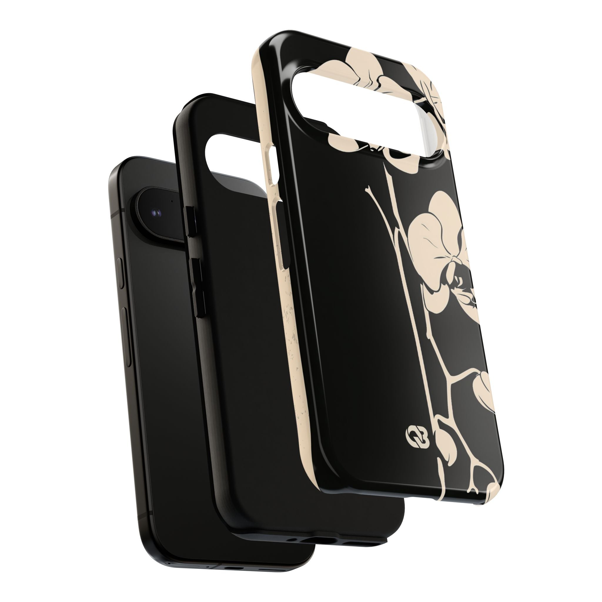Black Tough Phone Case for Google Pixel - Obsidian Bone Orchid